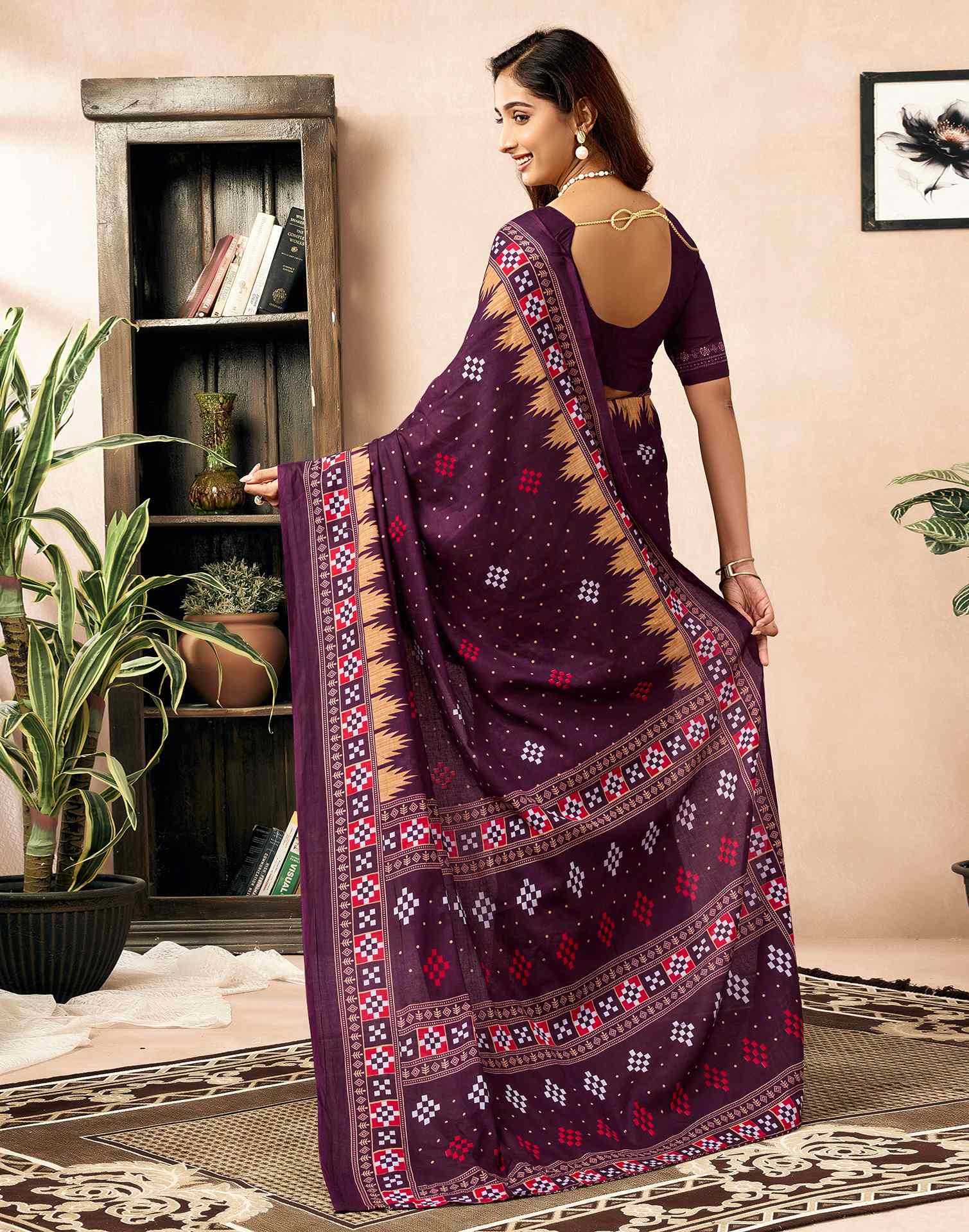 Shweta Tiwari Plum Wine Ready To Wear Cotton Saree - Image 9