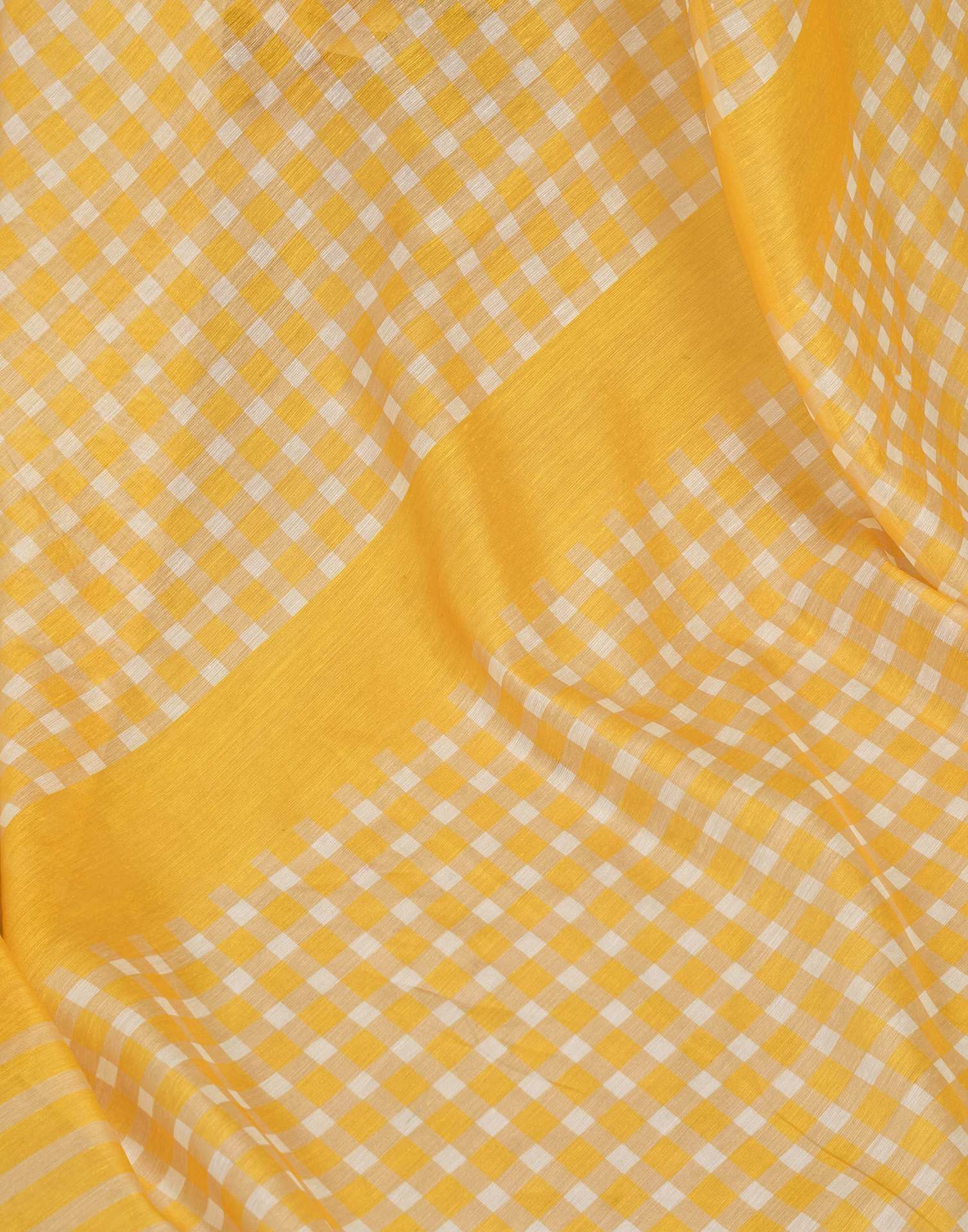 Ready To Wear Yellow Chanderi Cotton Printed Saree - Image 10