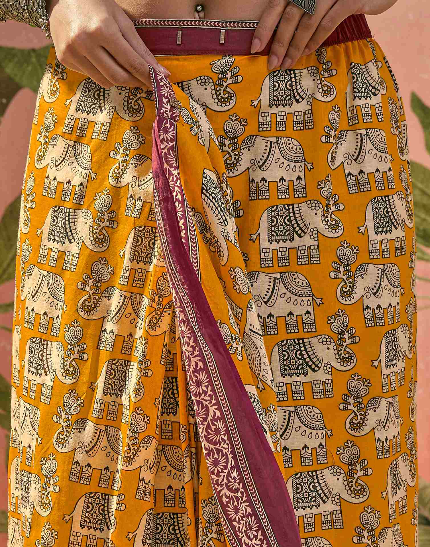 Ready To Wear Yellow Cotton Printed Saree - Image 2
