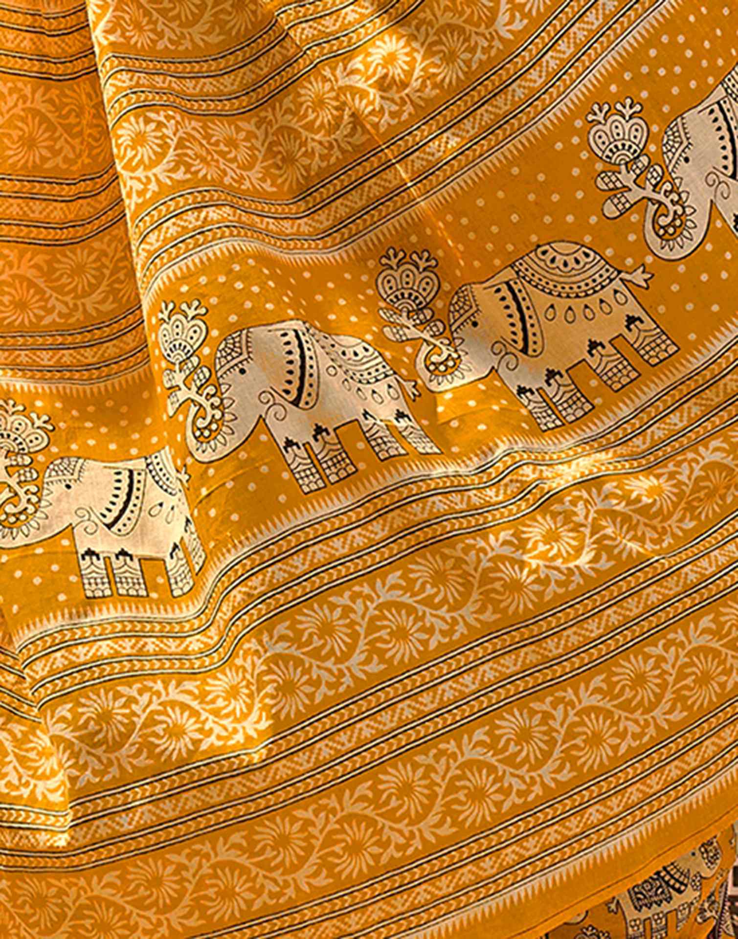 Ready To Wear Yellow Cotton Printed Saree - Image 9