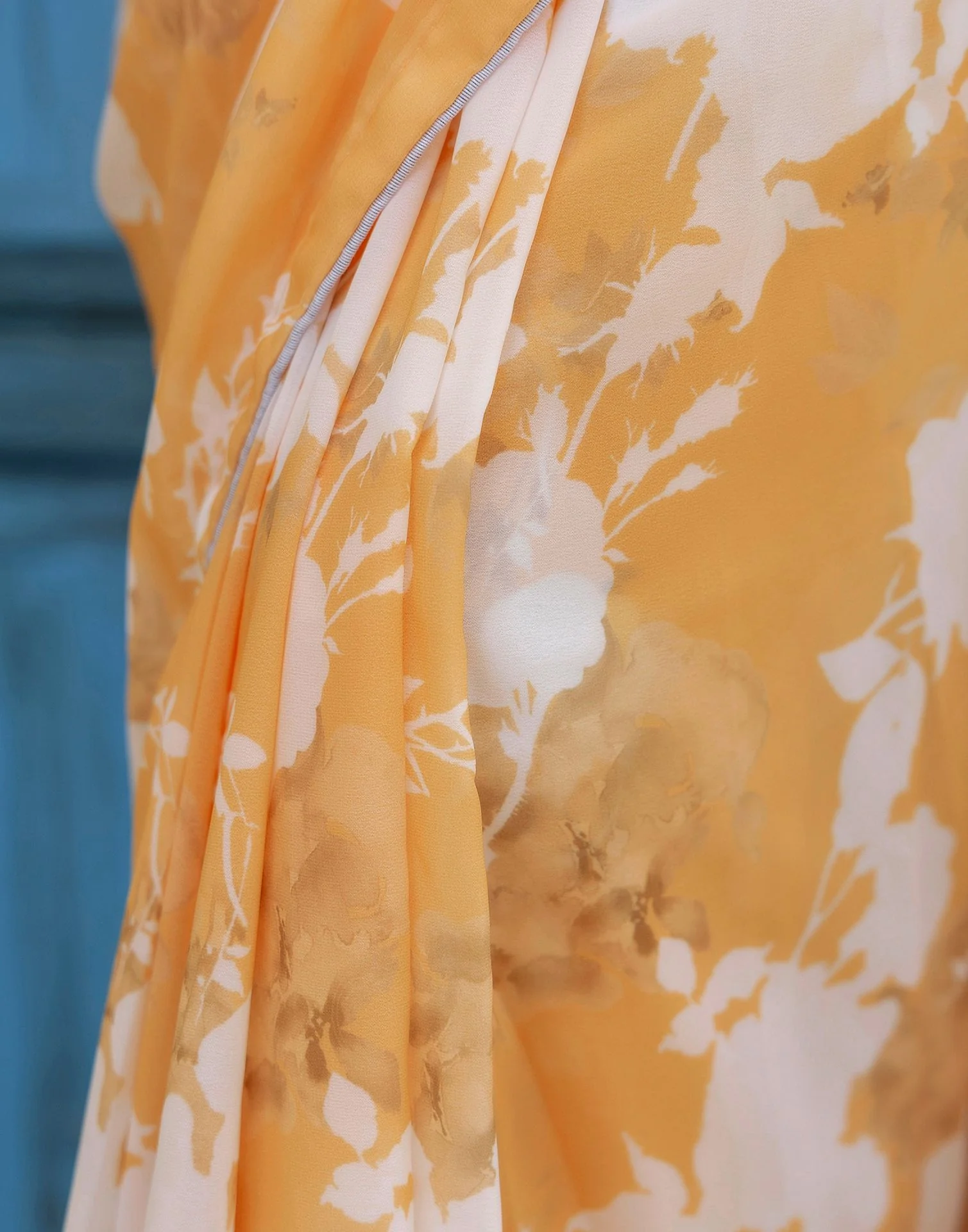 Ready To Wear Yellow Georgette Printed Saree - Image 13