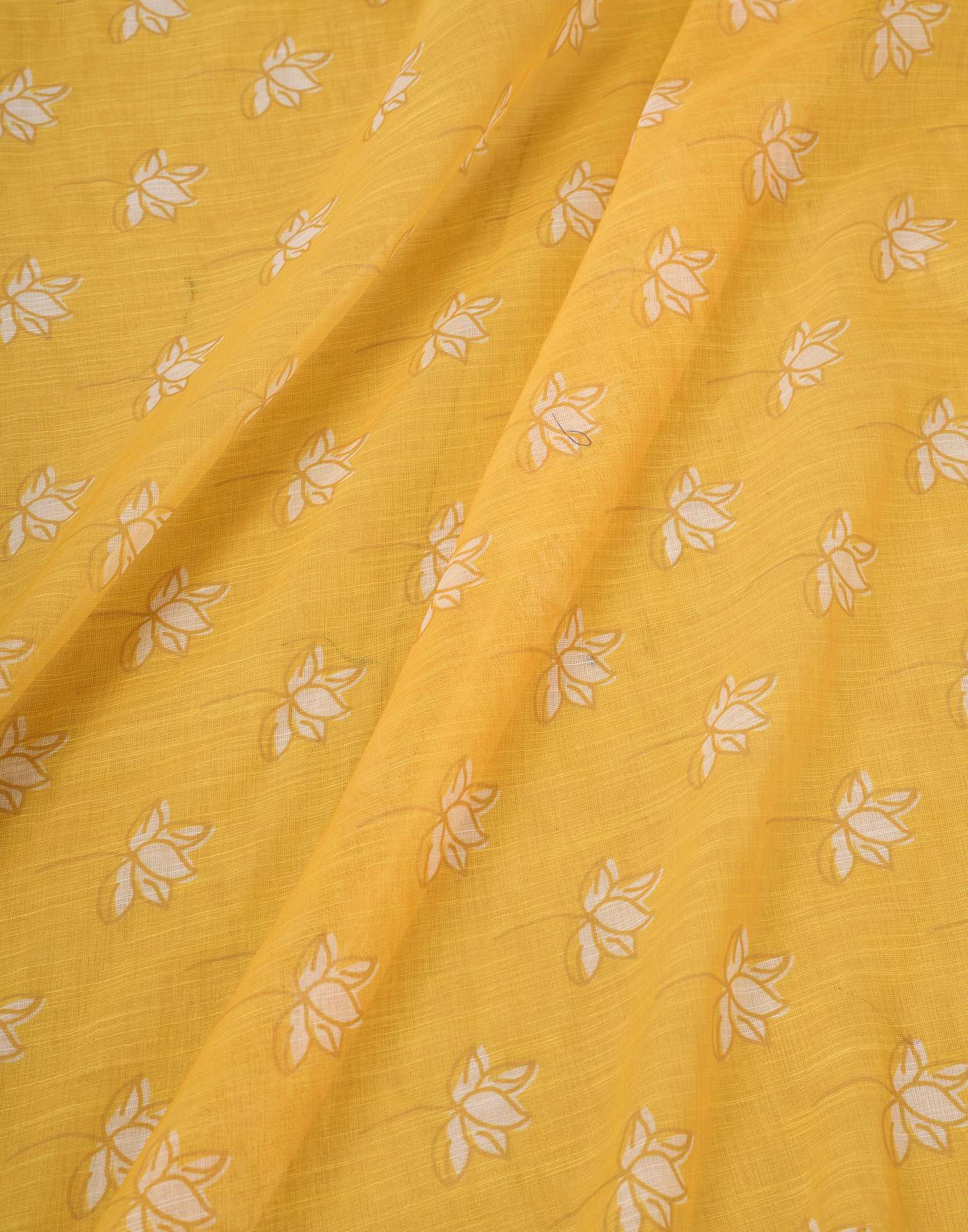 Ready to Wear Yellow Linen Printed Saree - Image 10
