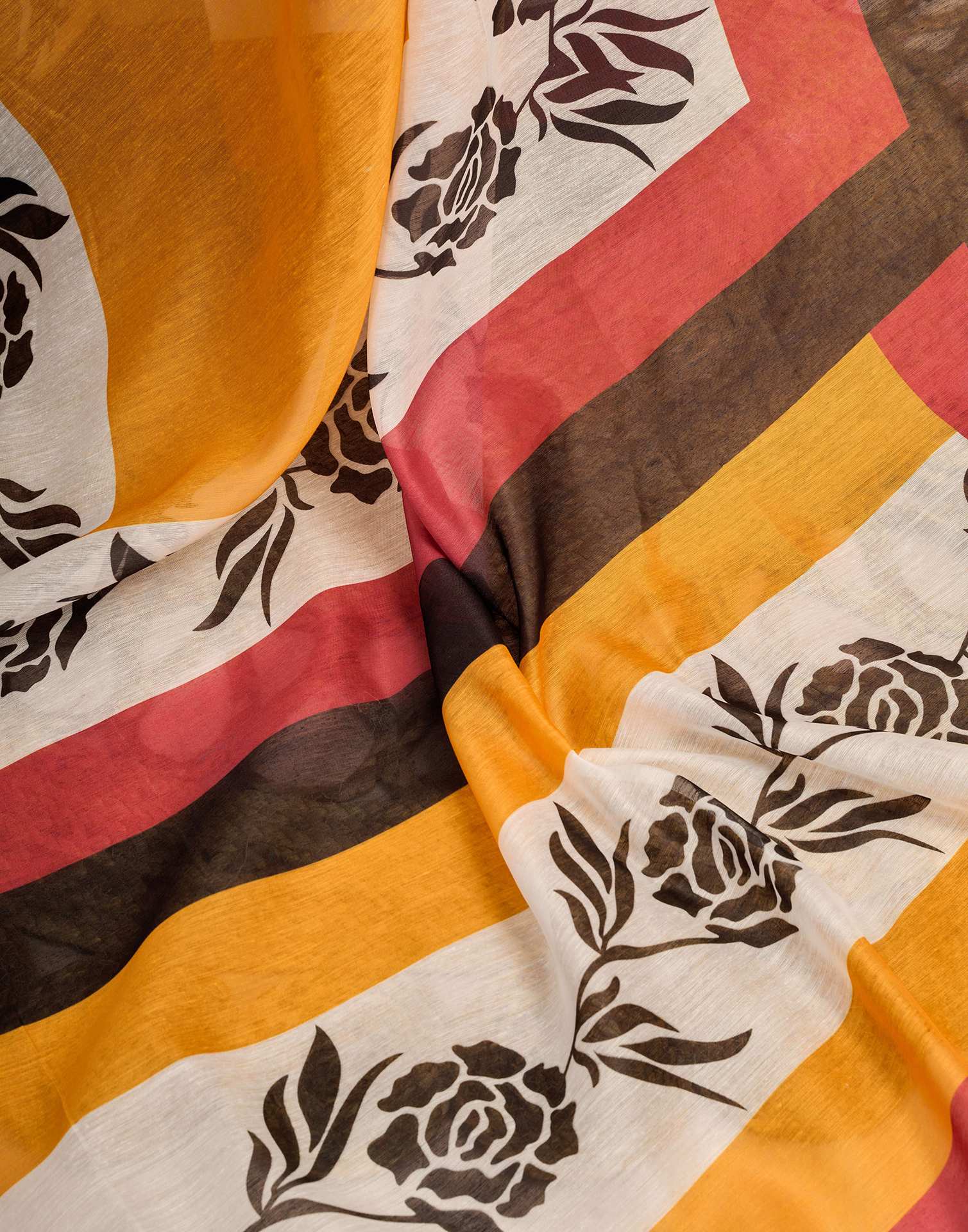 Ready To Wear Yellow Linen Printed Saree - Image 10
