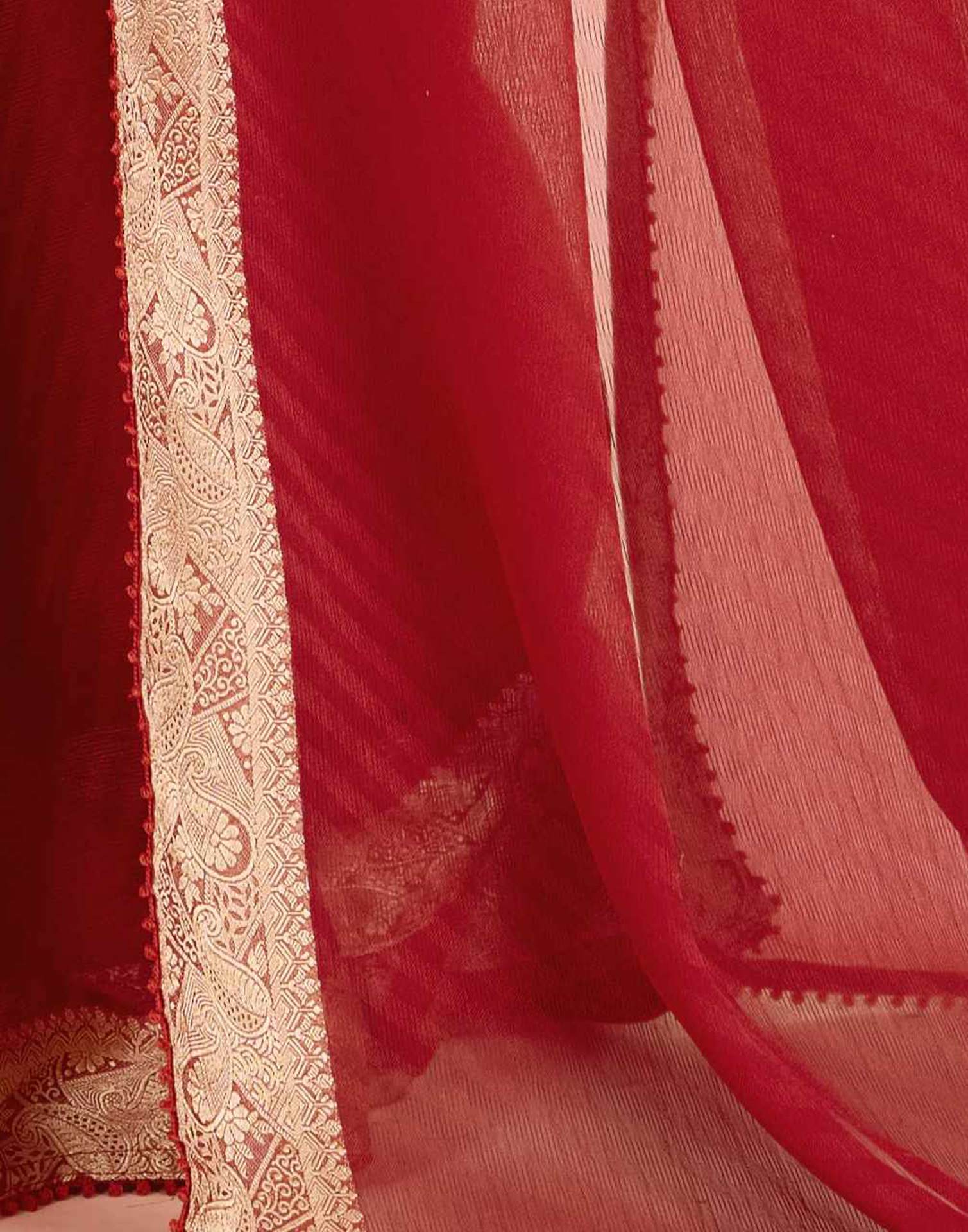 Red Chiffon Lace Saree - Image 7
