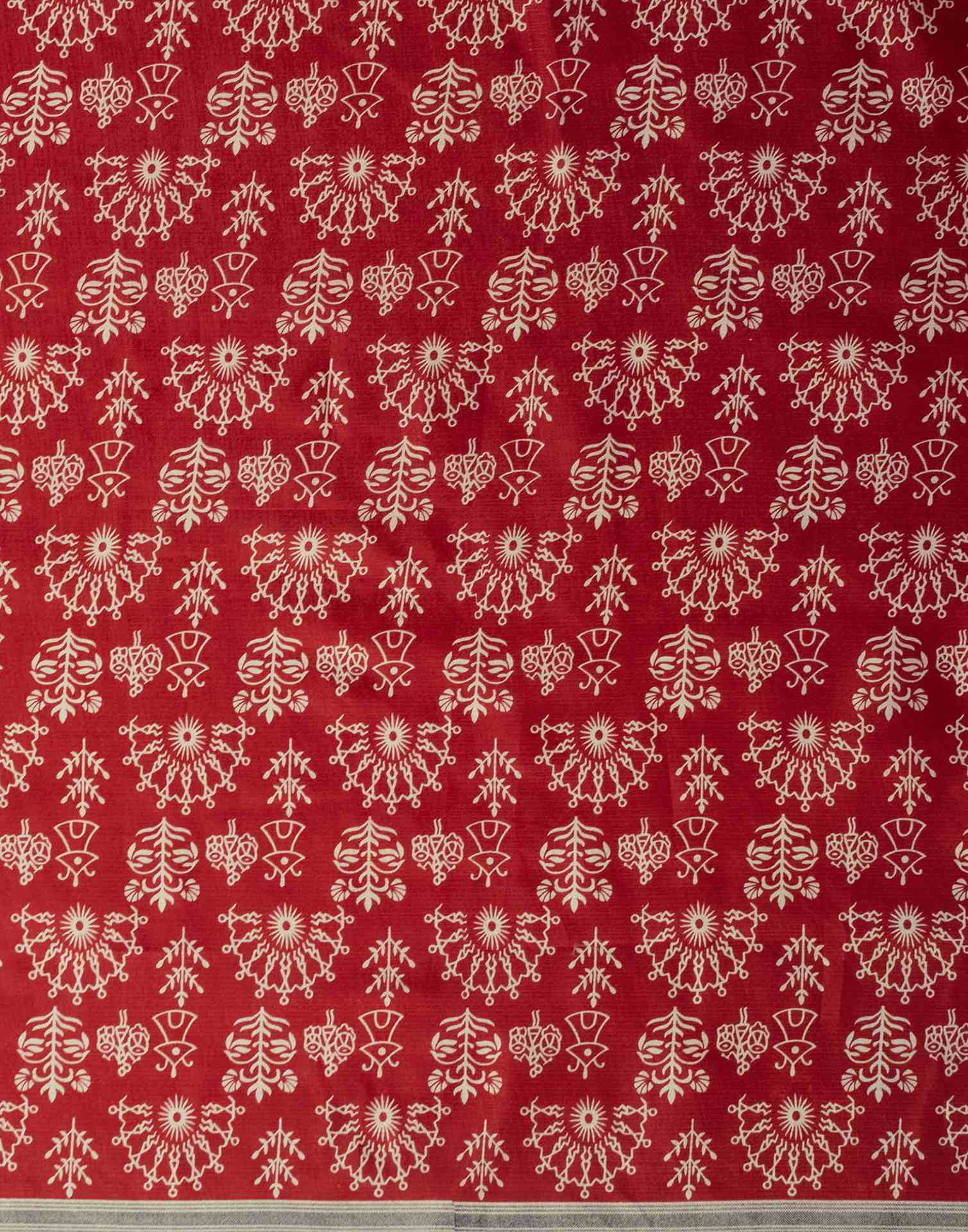 Red Cotton Blend Warli Printed Saree - Image 6