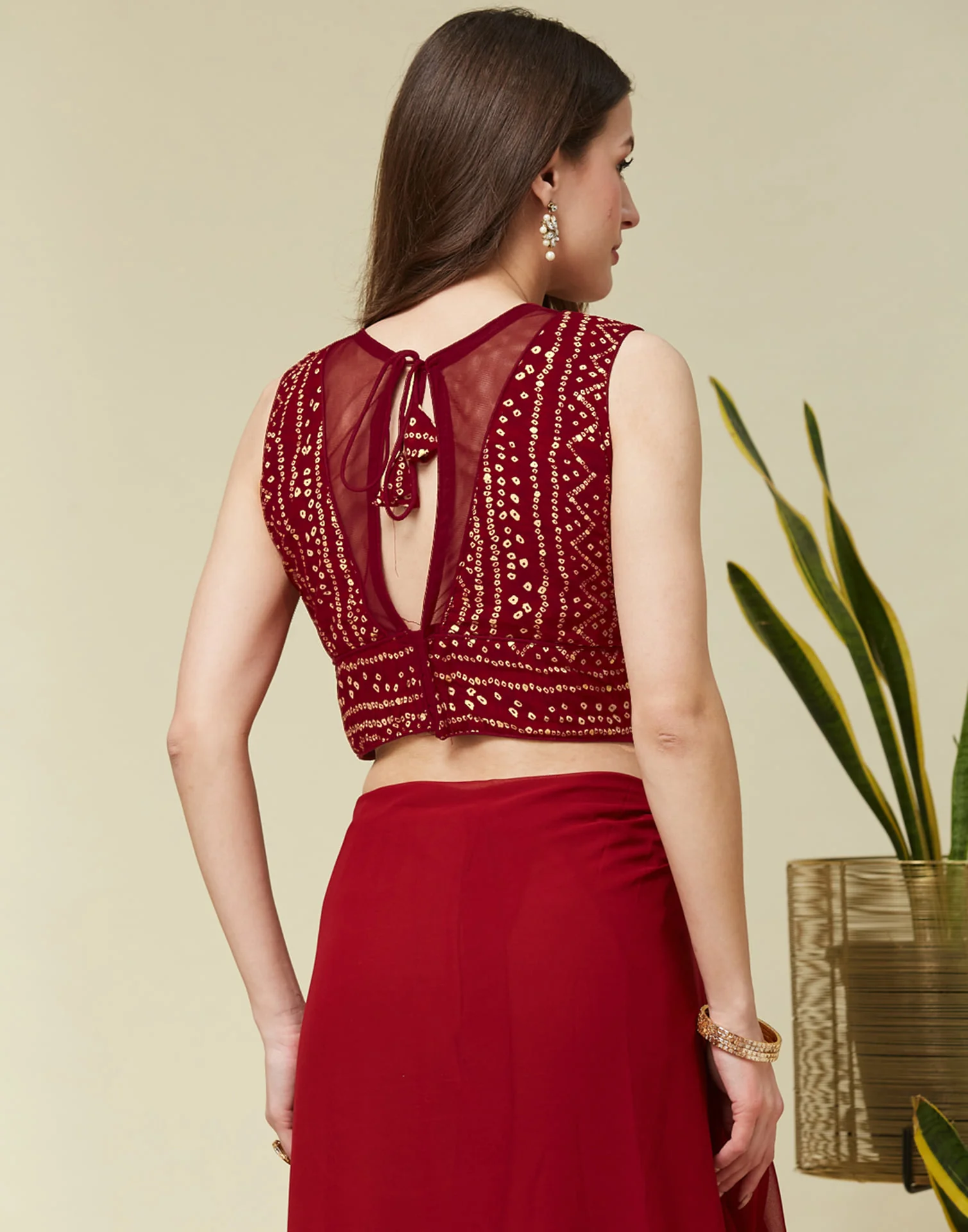Red Cotton Printed Bandhani Blouse - Image 5