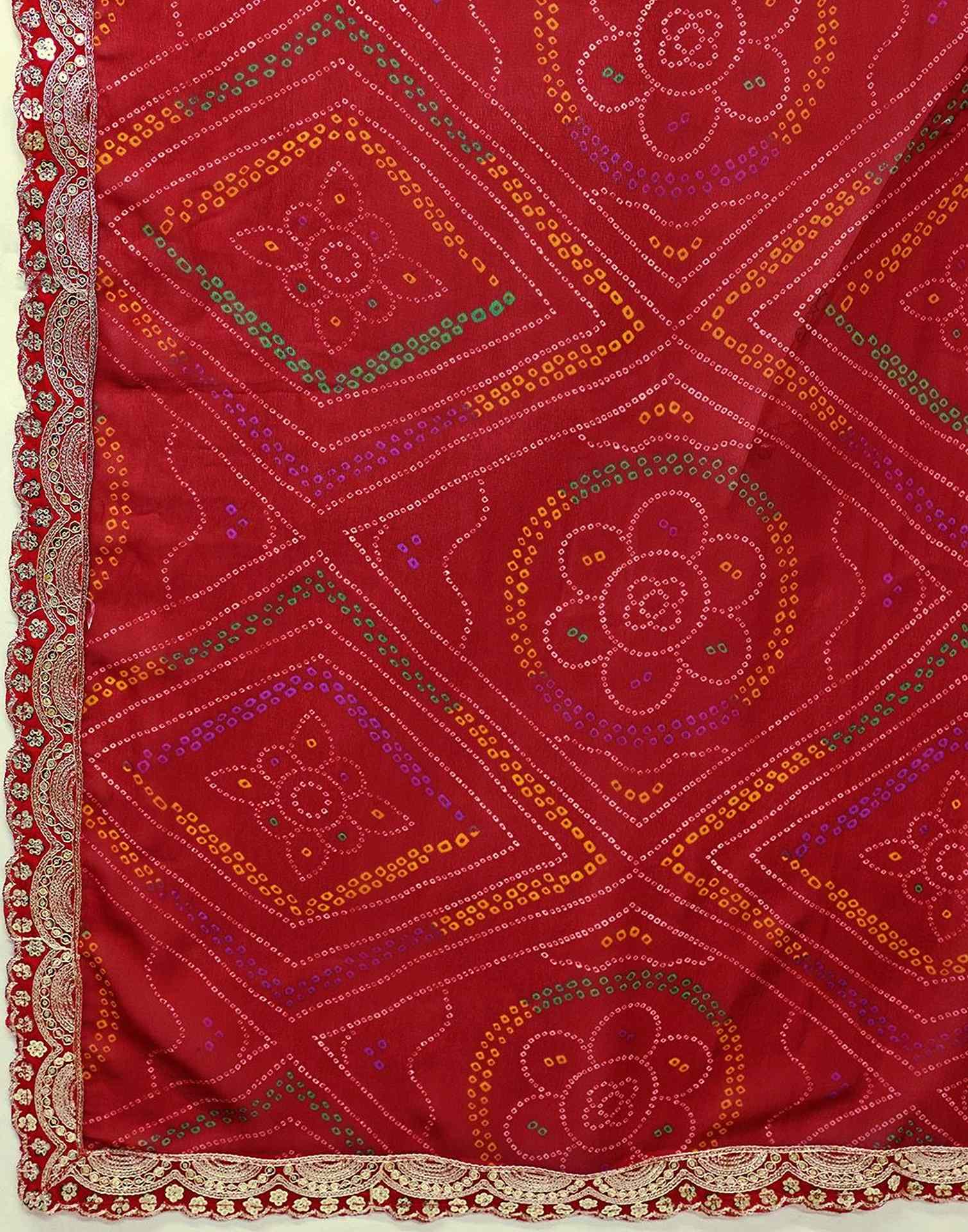 Red Georgette Bandhani Printed SareeĀ - Image 7