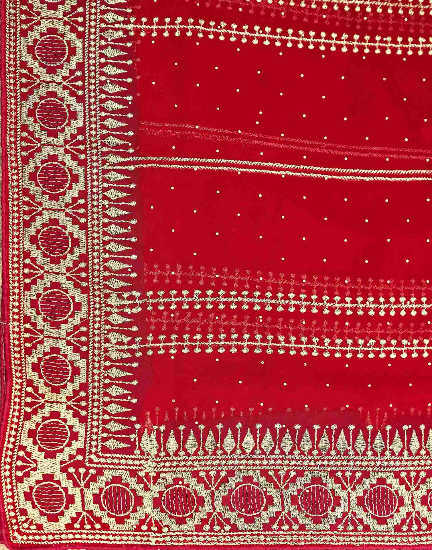Red Valentine's Georgette Embroidery Saree - Image 8