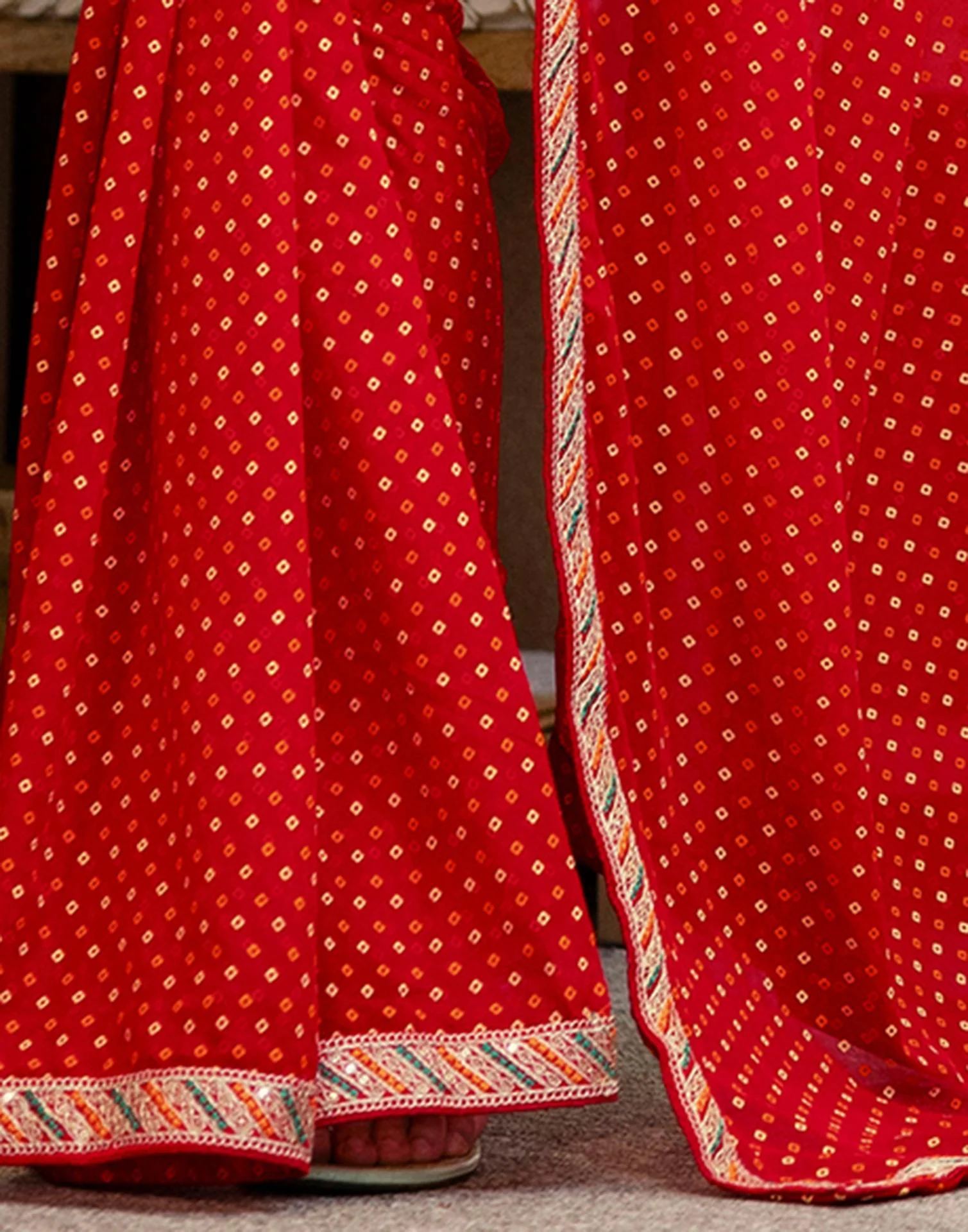 Red Georgette Printed Bandhani Saree - Image 10