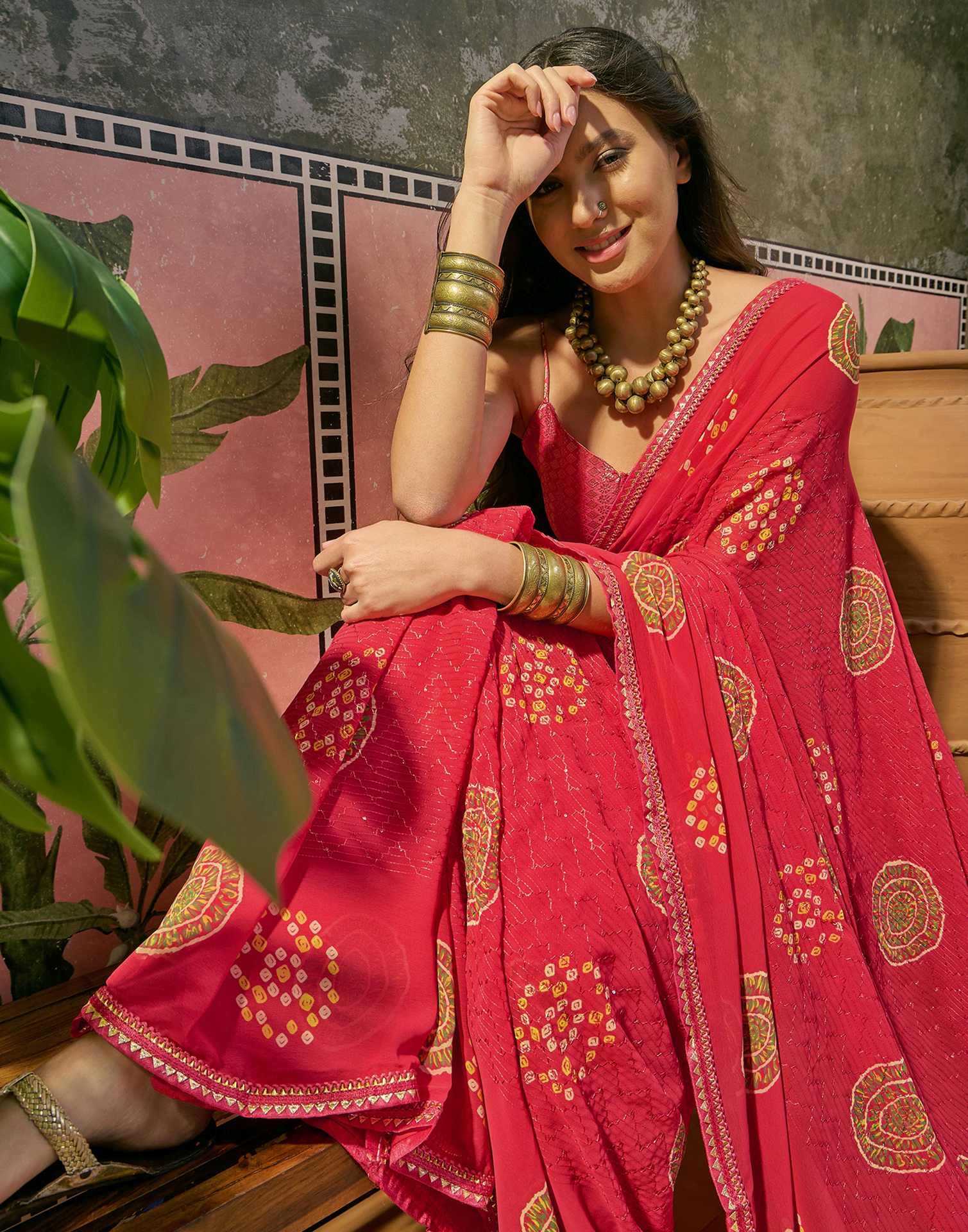 Red Georgette Printed Sequence Embroidery Saree - Image 4
