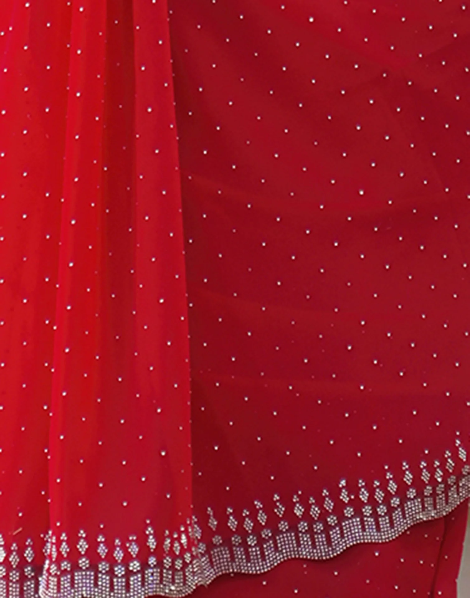 Red Georgette Stone Work Swarovski Saree - Image 10