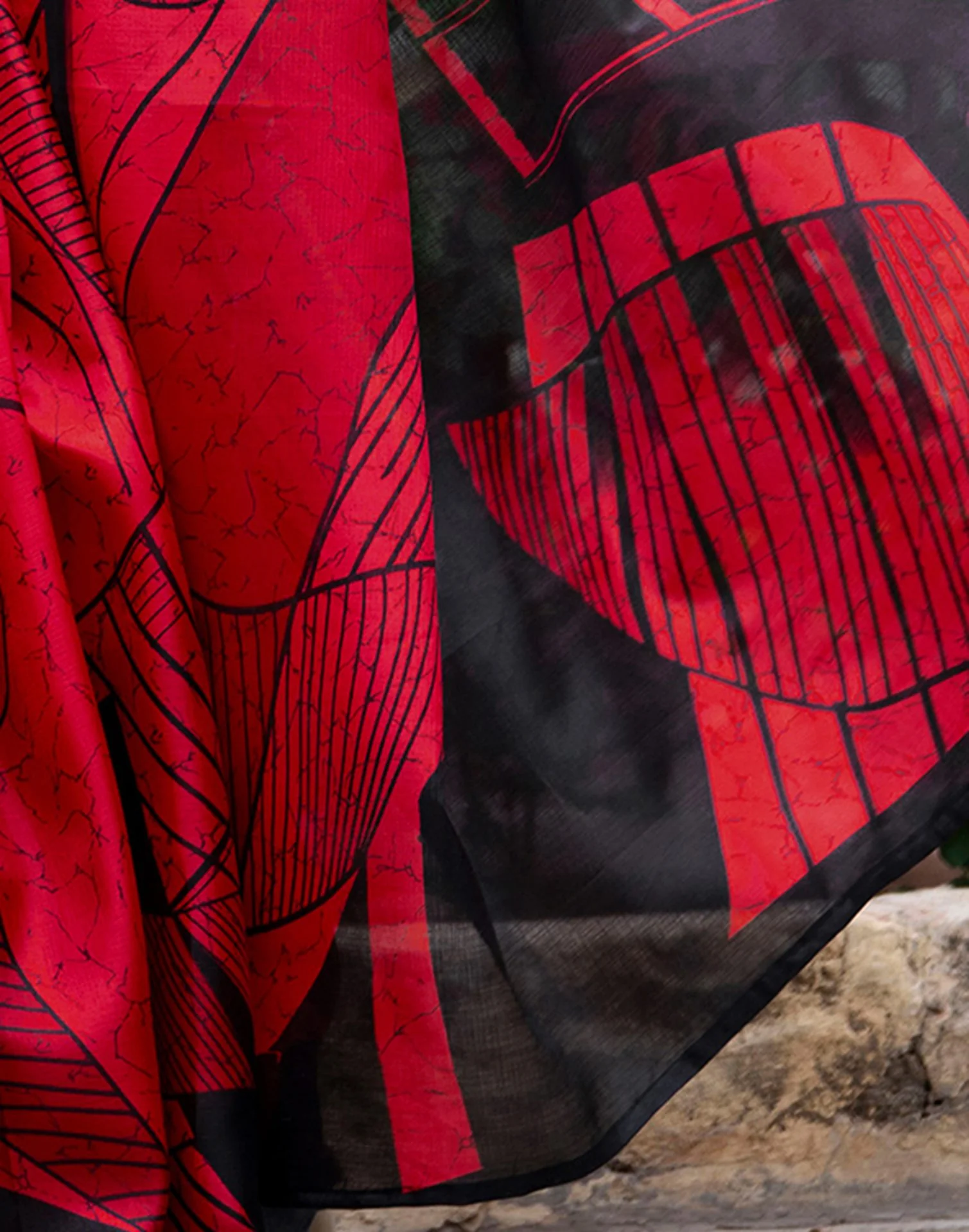 Red Khadi Printed Saree - Image 11