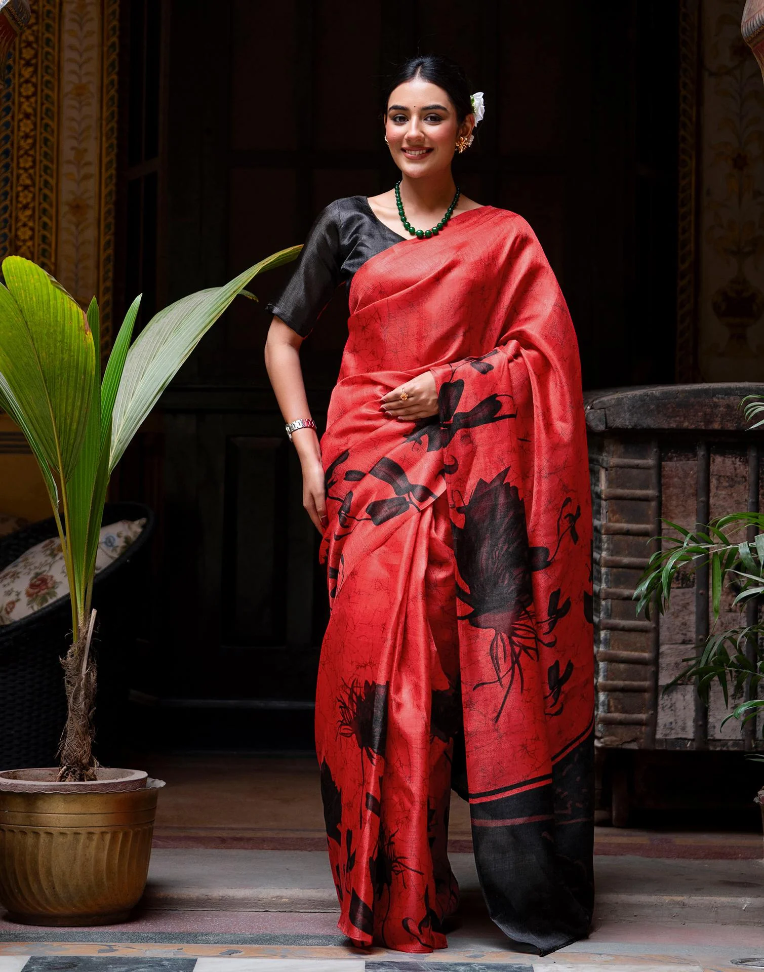 Red Khadi Printed Saree