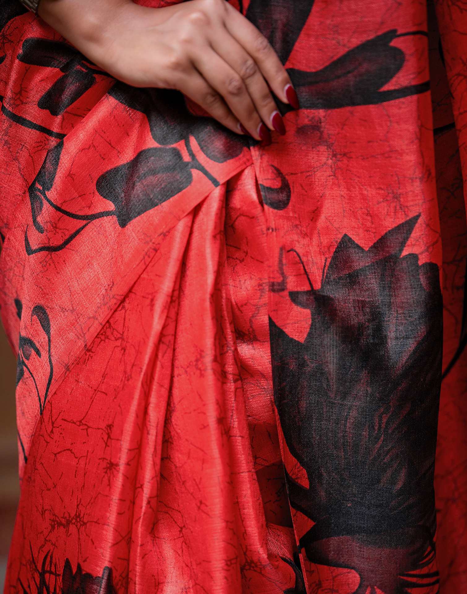 Red Khadi Printed Saree - Image 11