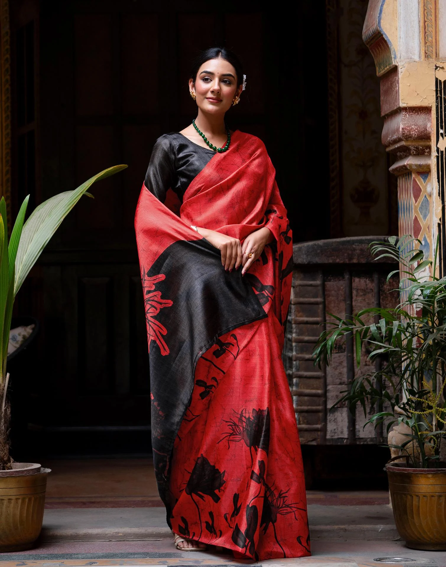 Red Khadi Printed Saree - Image 6