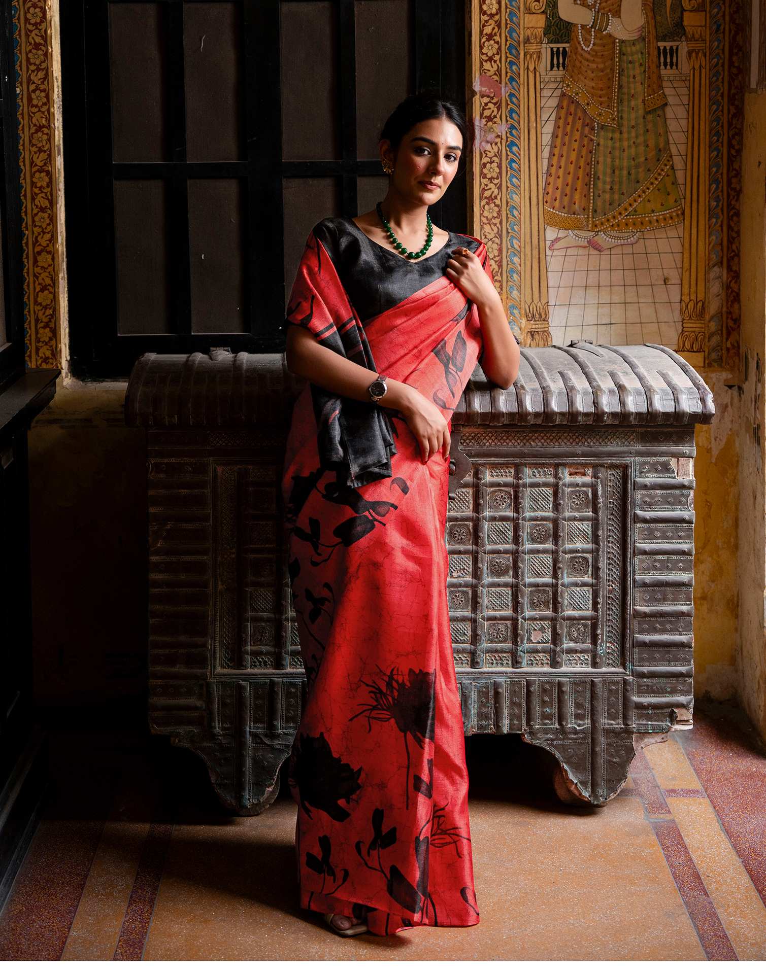 Red Khadi Printed Saree - Image 8