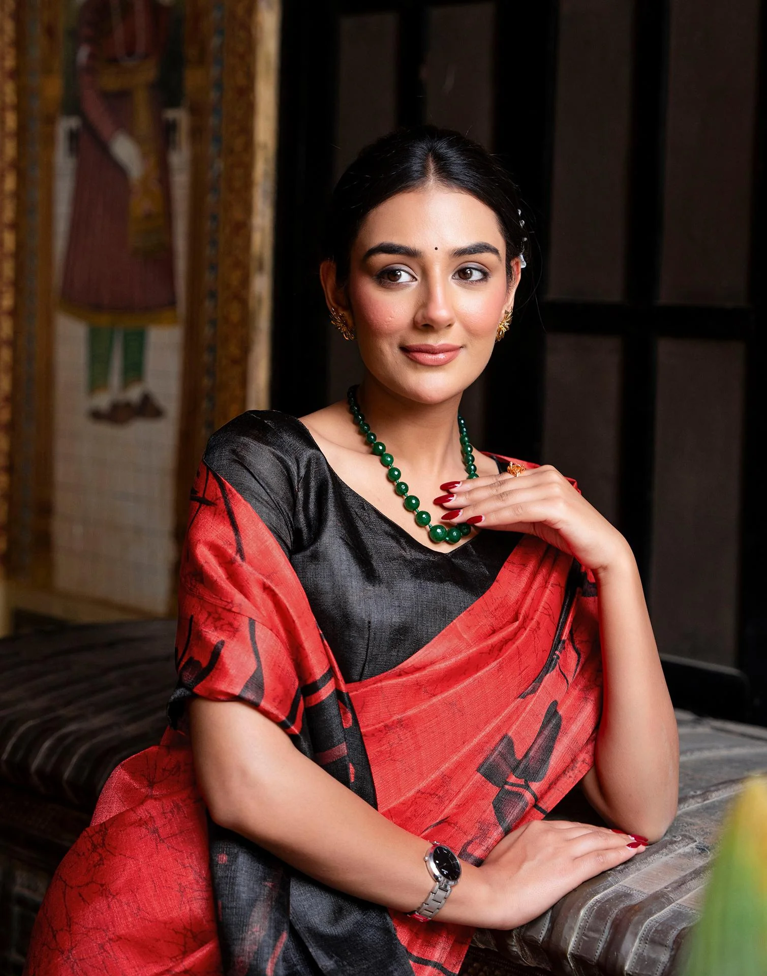 Red Khadi Printed Saree - Image 9