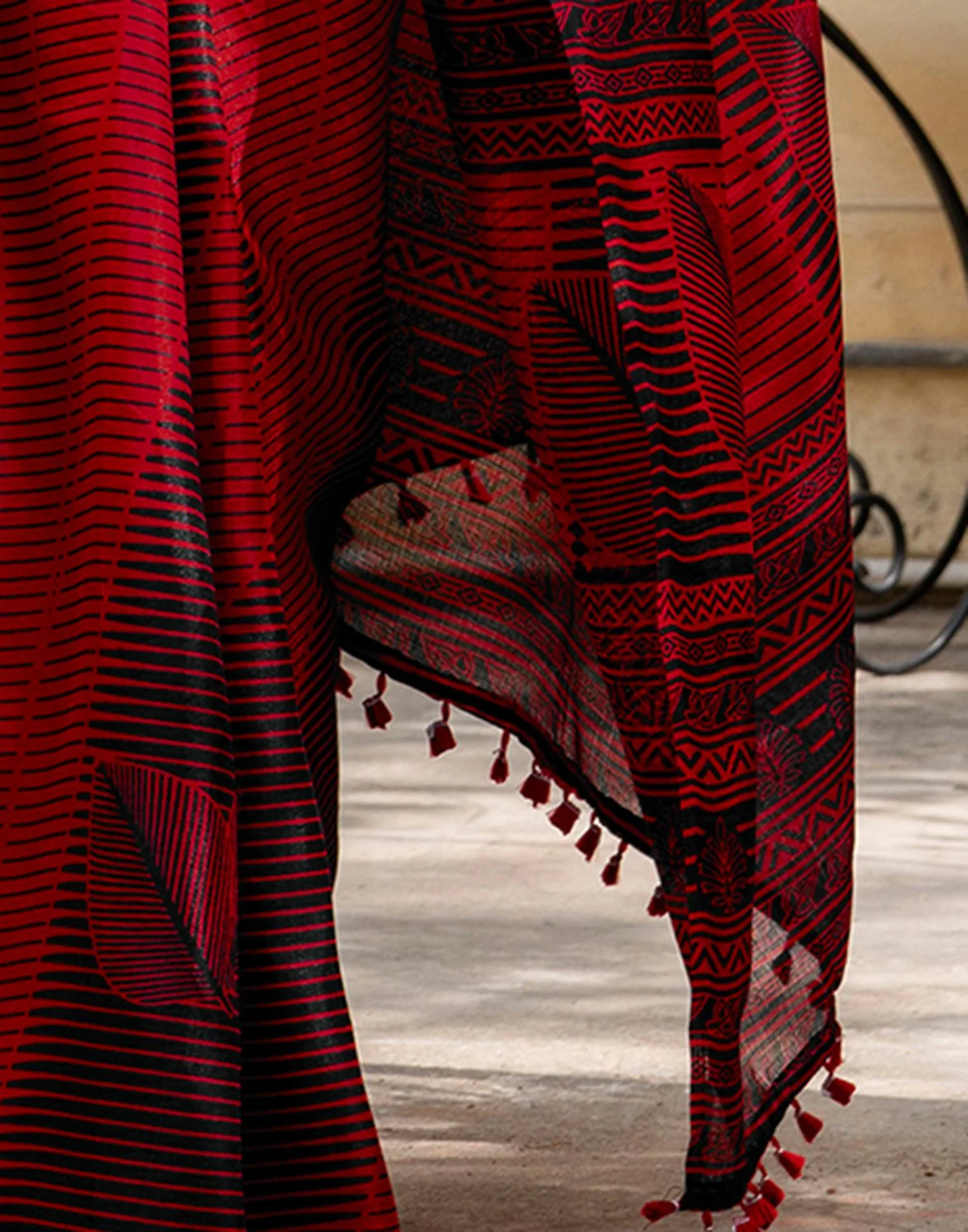 Red Khadi Printed Saree - Image 10