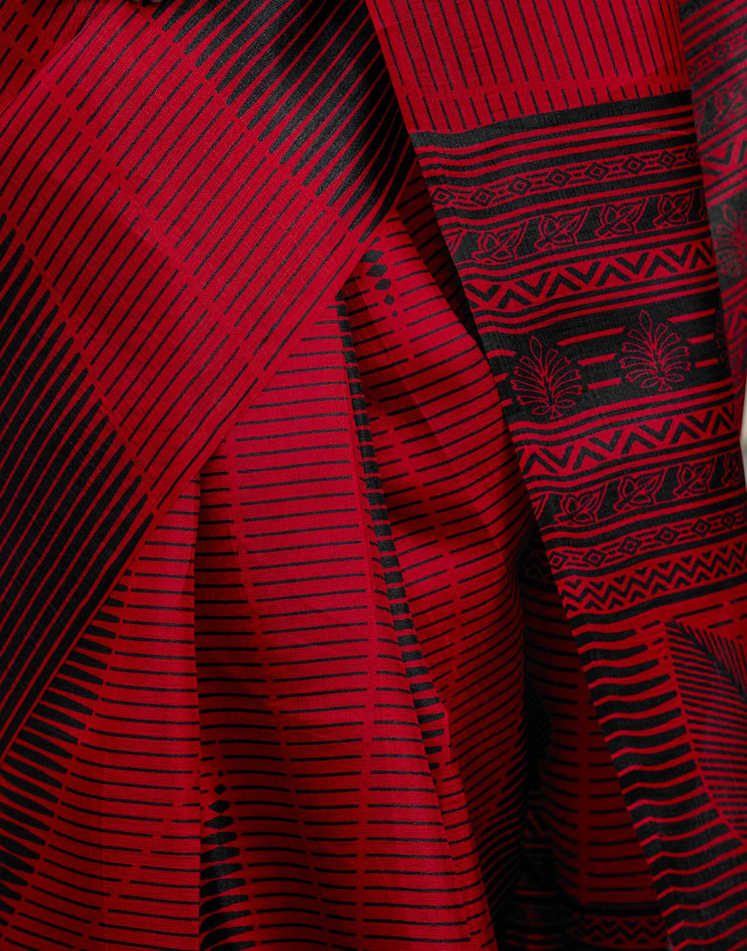 Red Khadi Printed Saree - Image 11