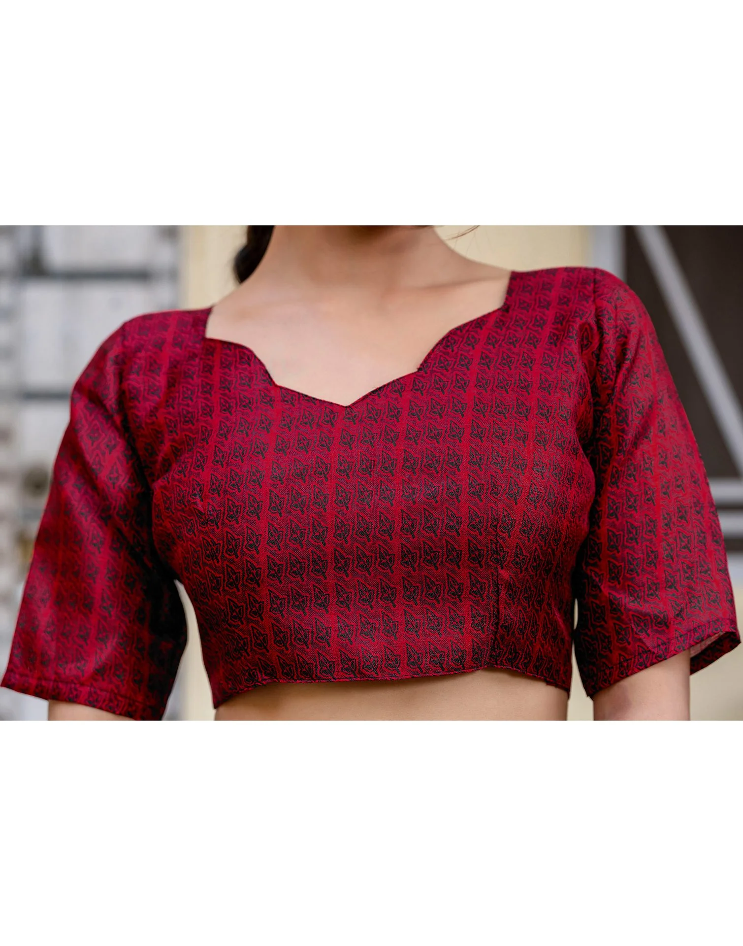 Red Khadi Printed Saree - Image 12