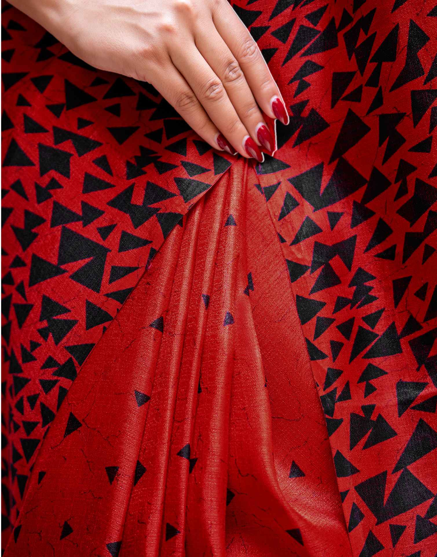Red Khadi Printed Saree - Image 11