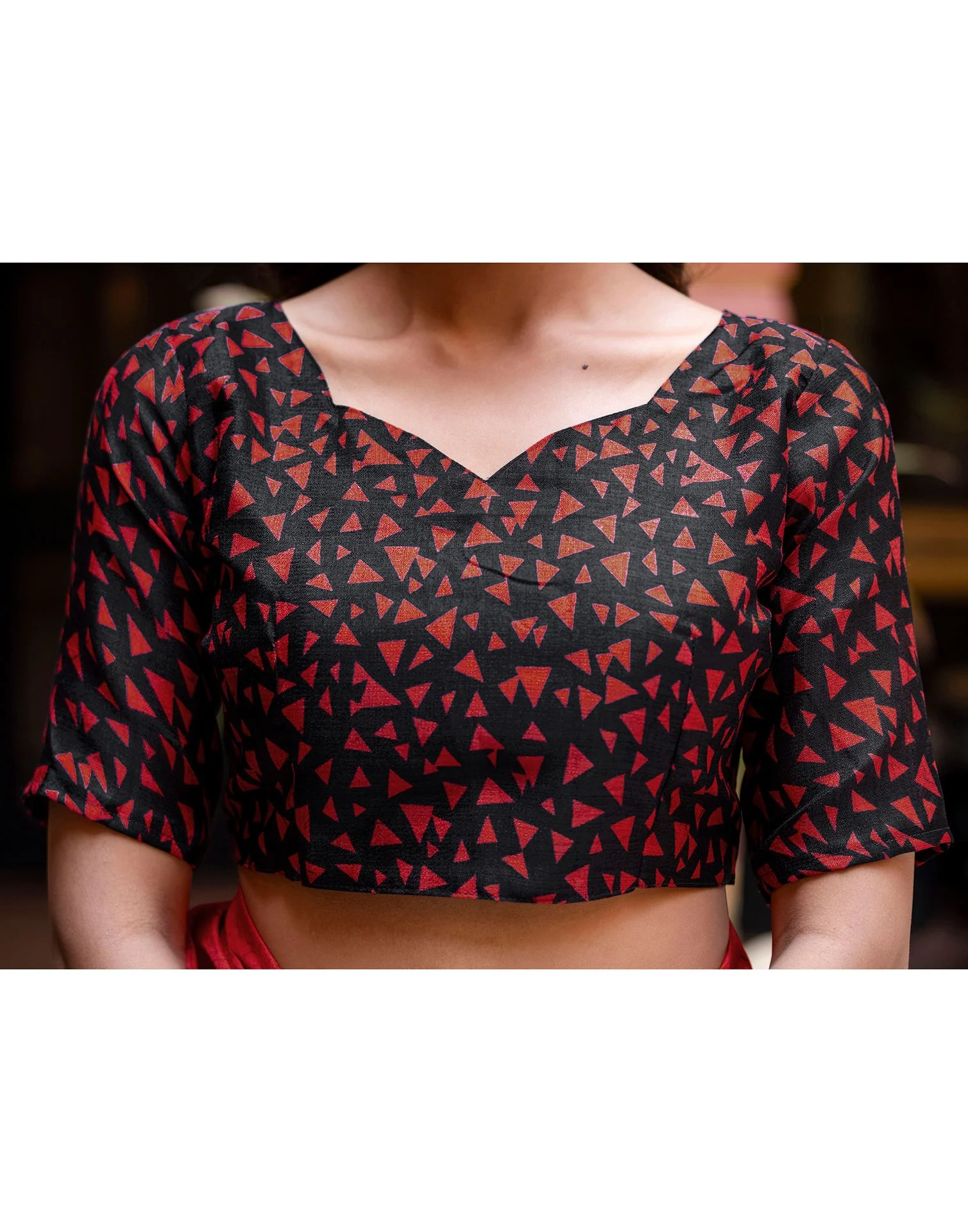 Red Khadi Printed Saree - Image 13