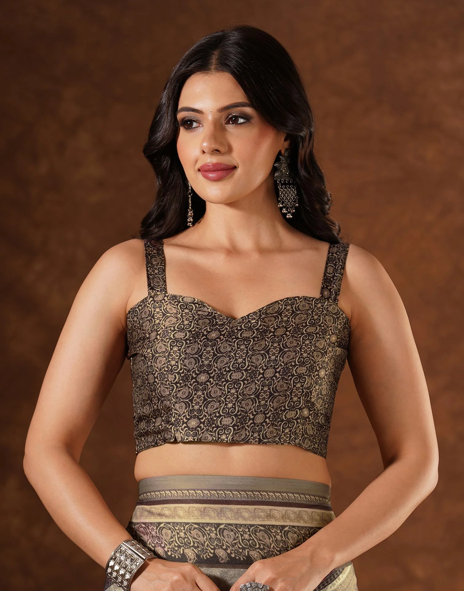 Red Satin Printed Saree - Image 9