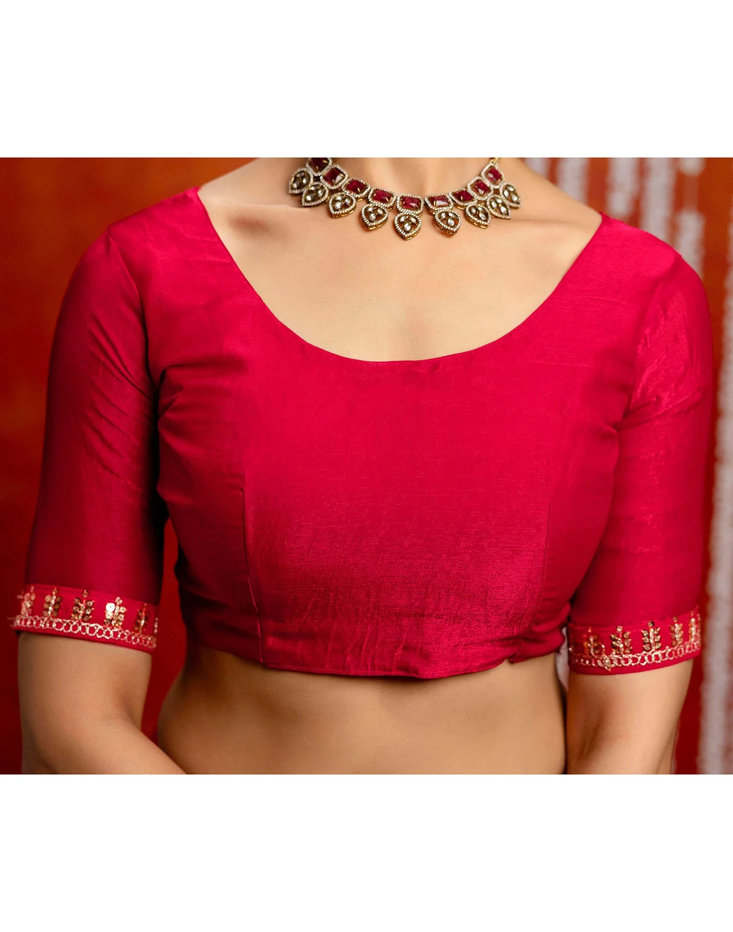 Red Shimmer Sequence Lace Saree - Image 10