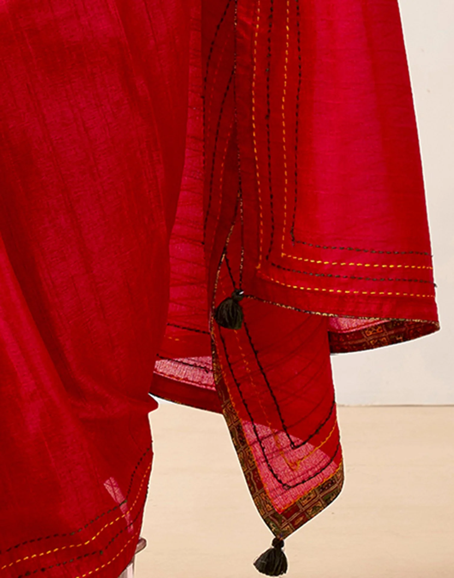 Red Silk Embroidery Saree - Image 6
