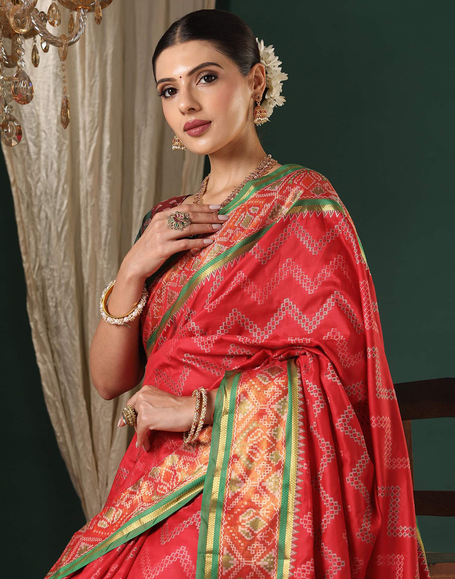 Red Silk Patola Woven Saree - Image 2