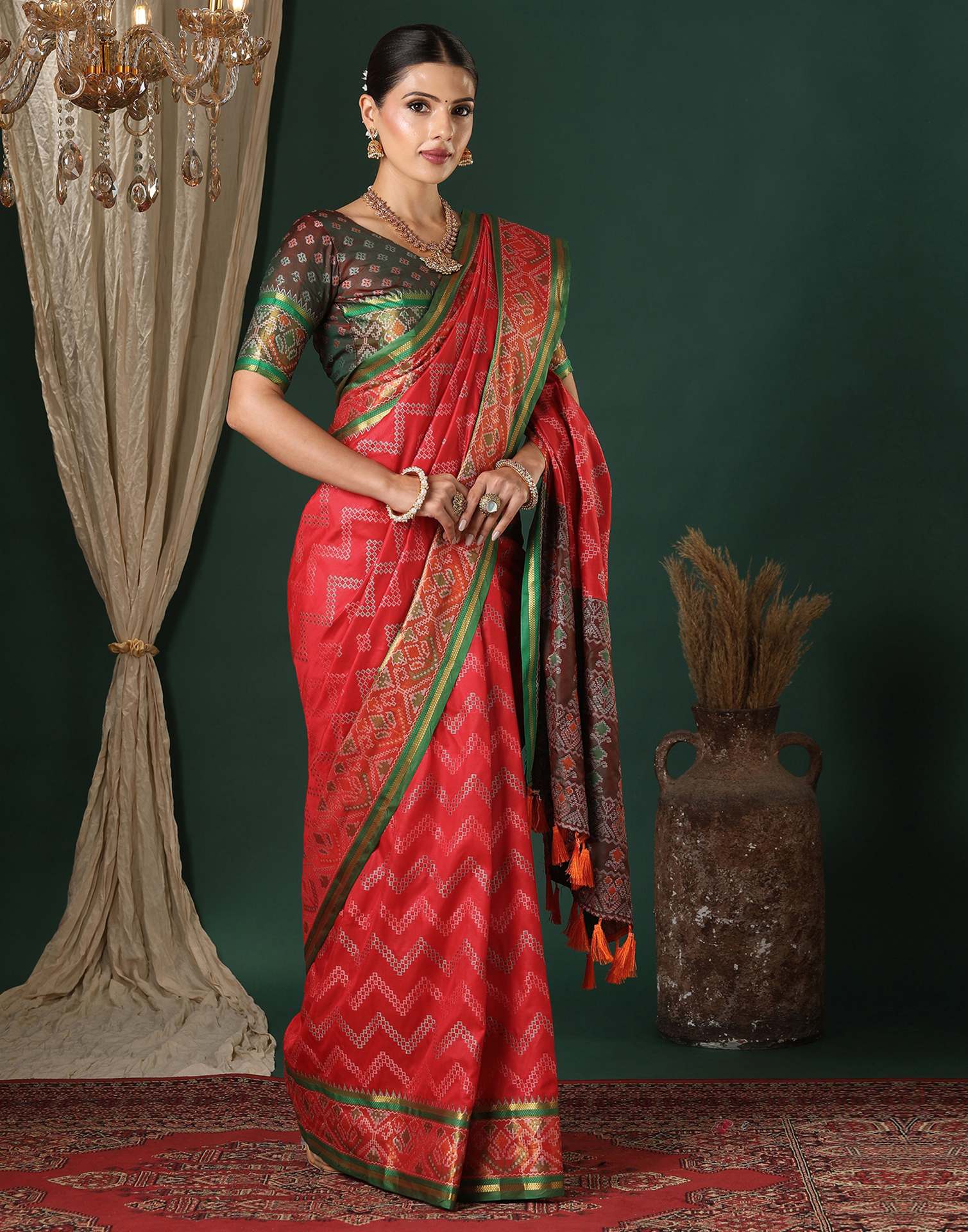 Red Silk Patola Woven Saree - Image 4