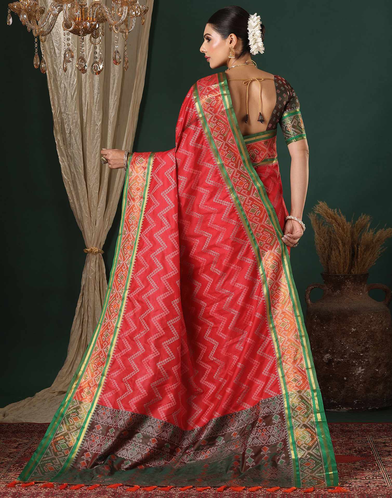 Red Silk Patola Woven Saree - Image 5