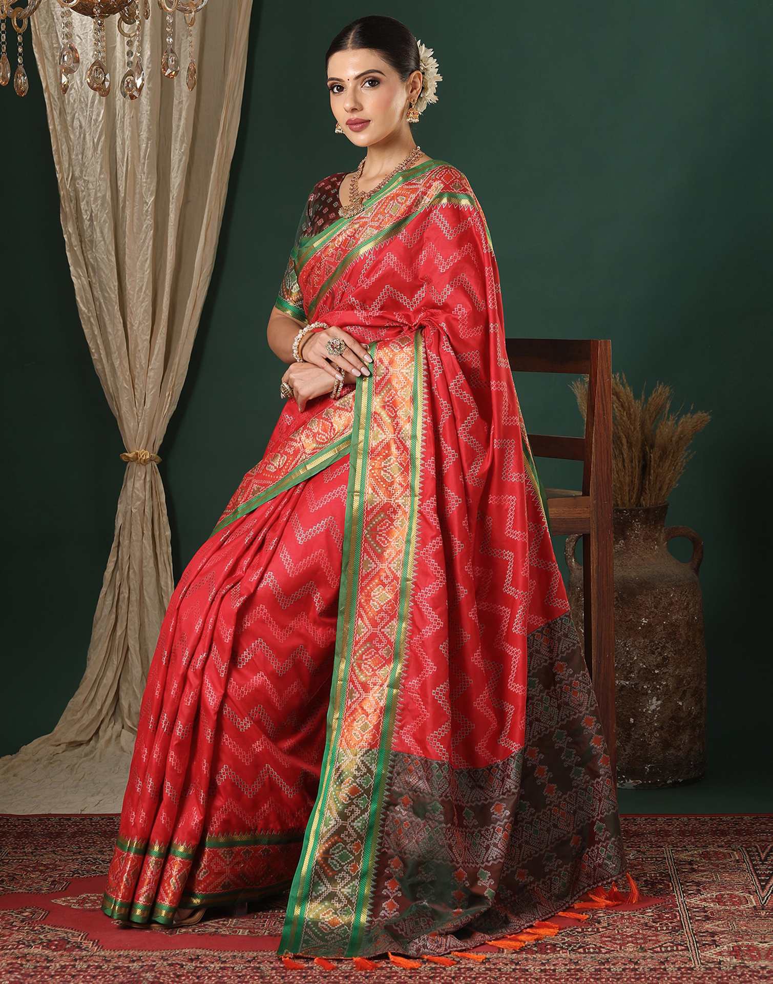 Red Silk Patola Woven Saree - Image 6