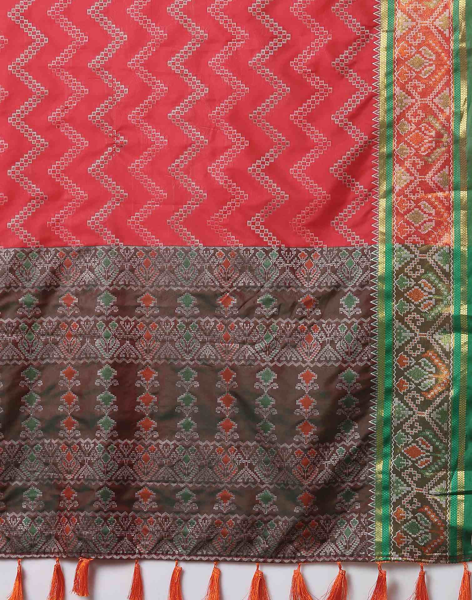 Red Silk Patola Woven Saree - Image 8