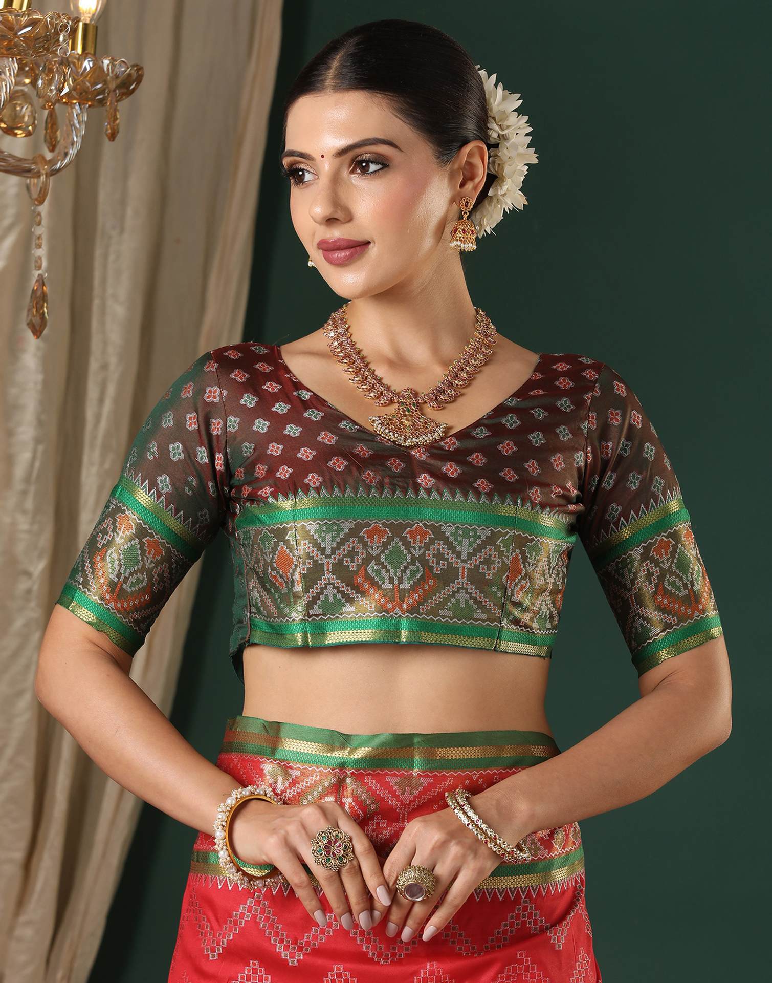 Red Silk Patola Woven Saree - Image 9