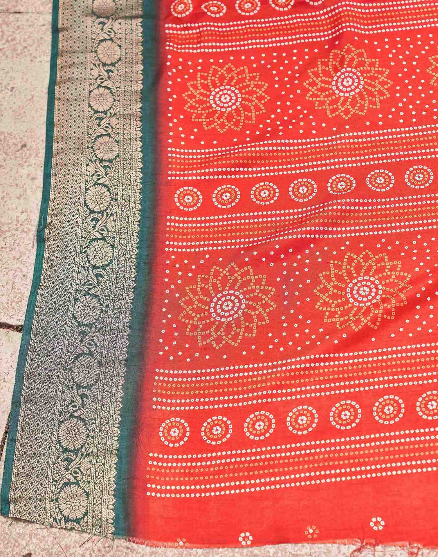 Red Silk Printed Bandhani Saree - Image 8