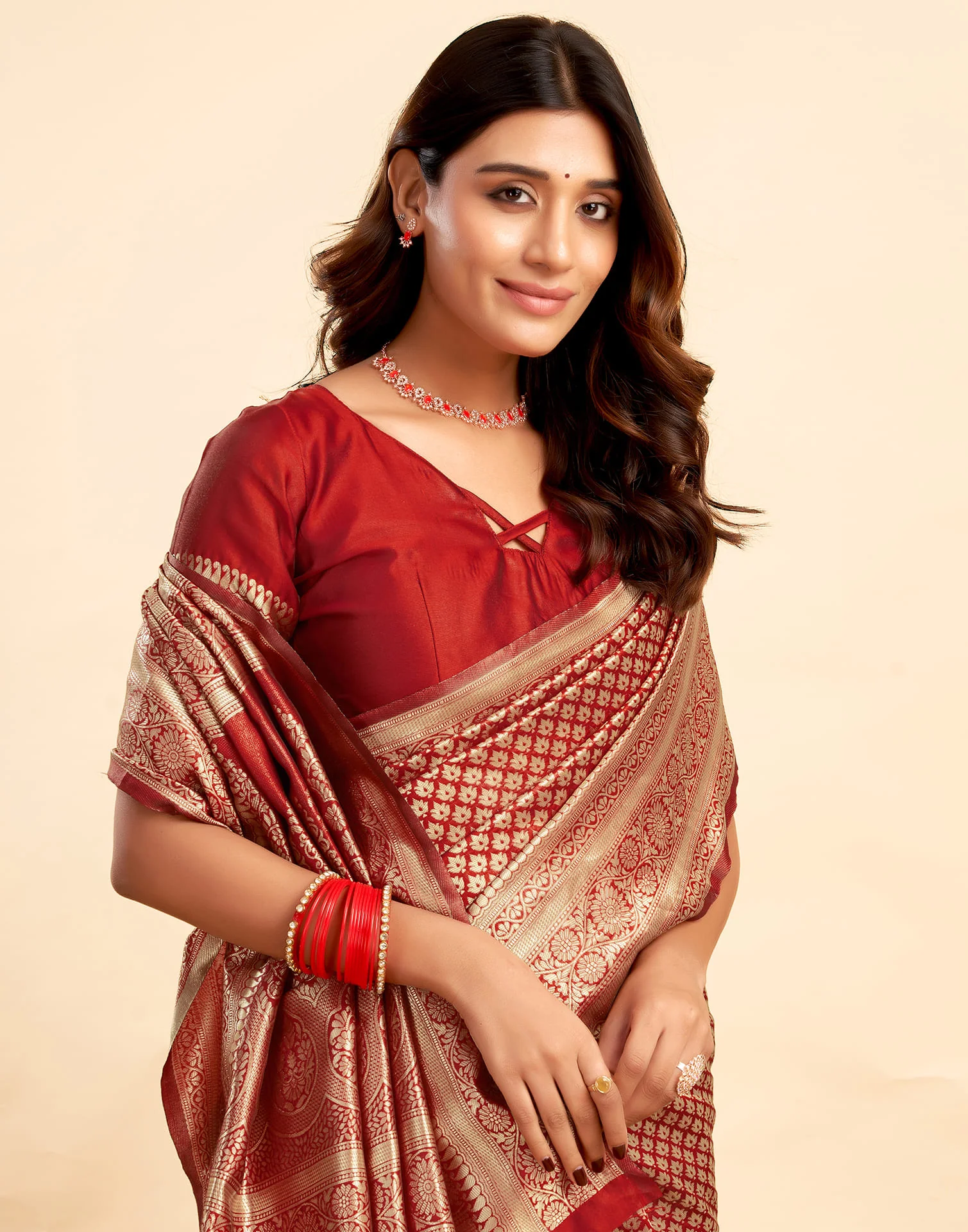 Red Silk Woven Banarasi Saree - Image 2