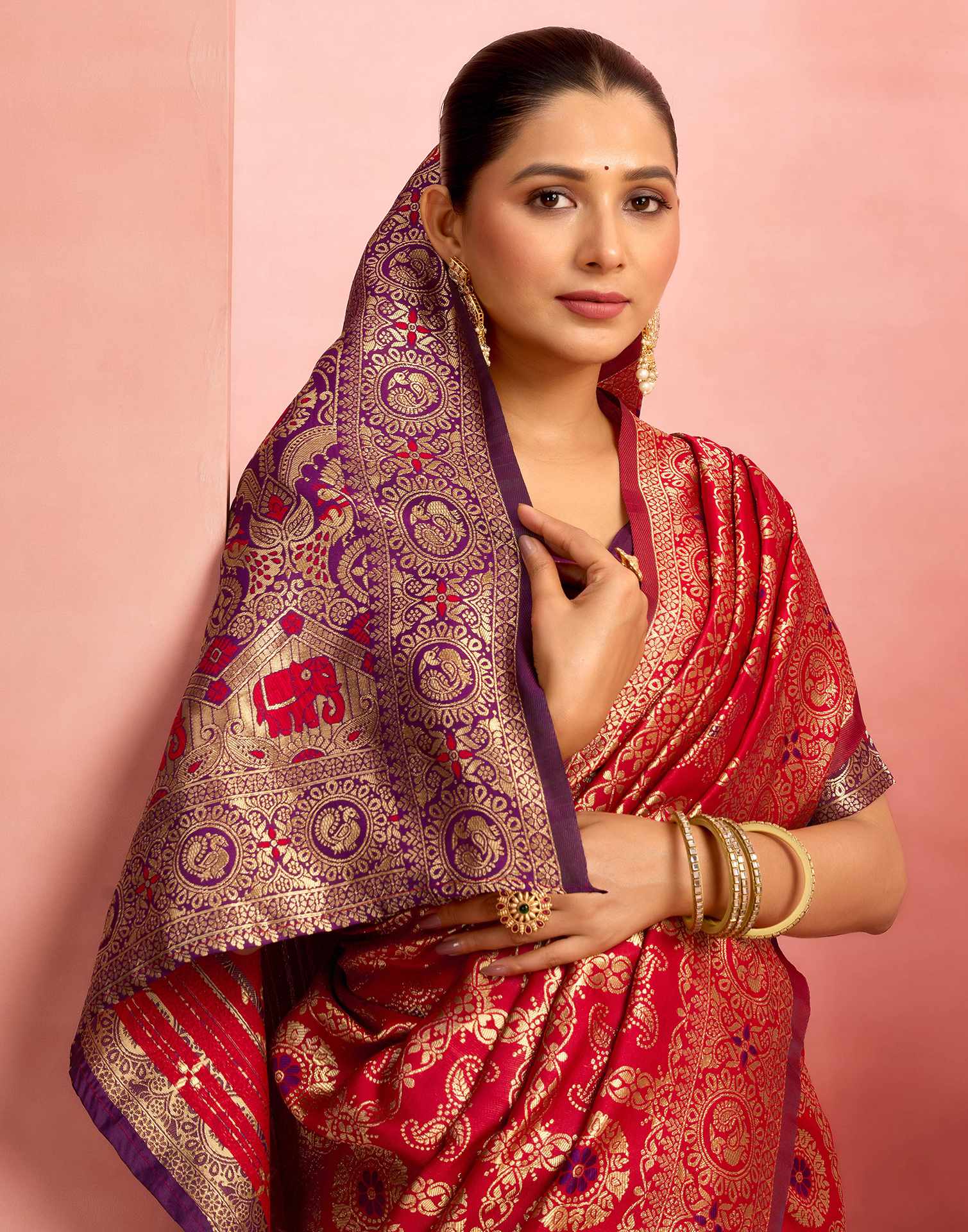 Red Silk Woven Banarasi Saree - Image 2