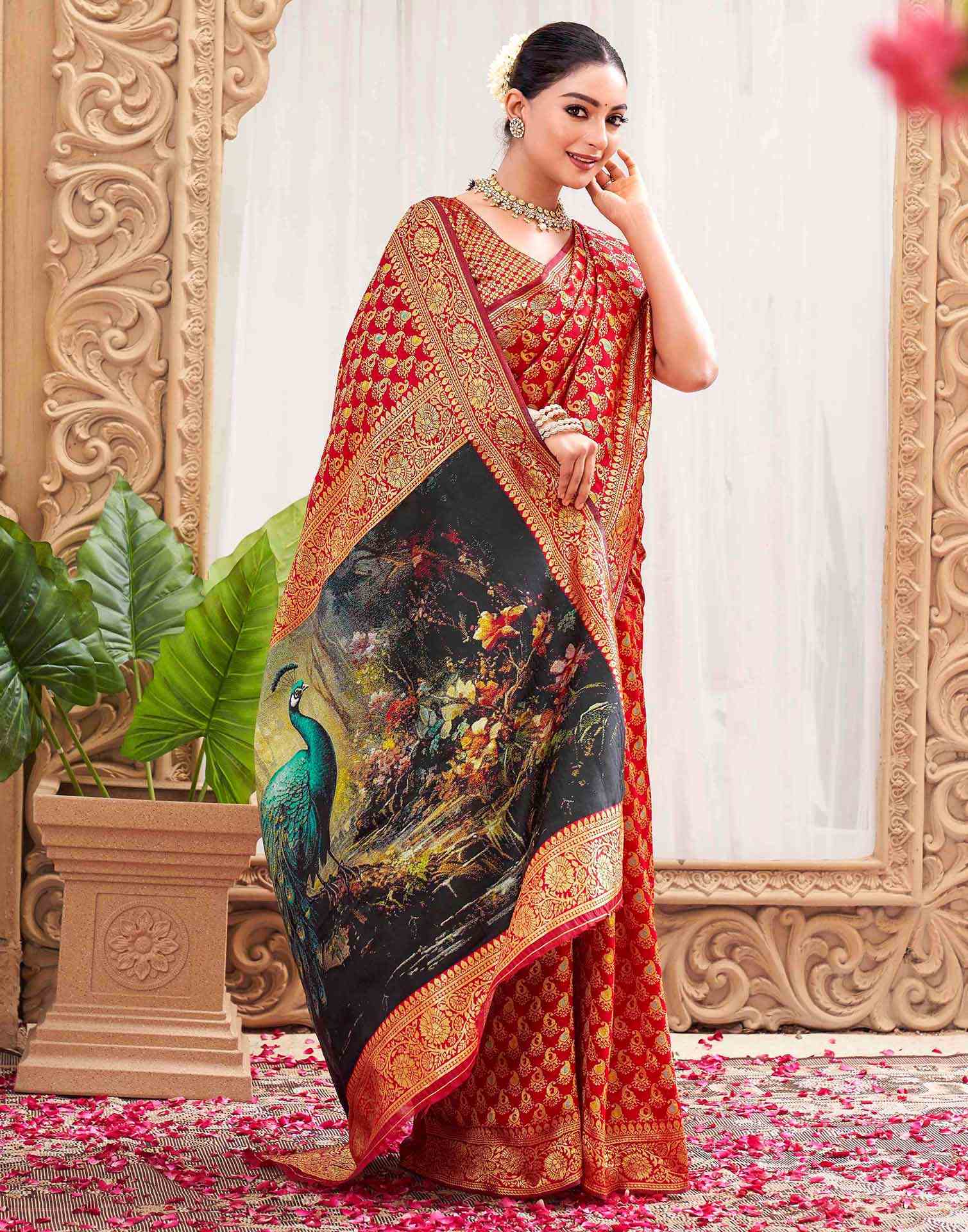 Red Silk Woven Banarasi Saree - Image 5