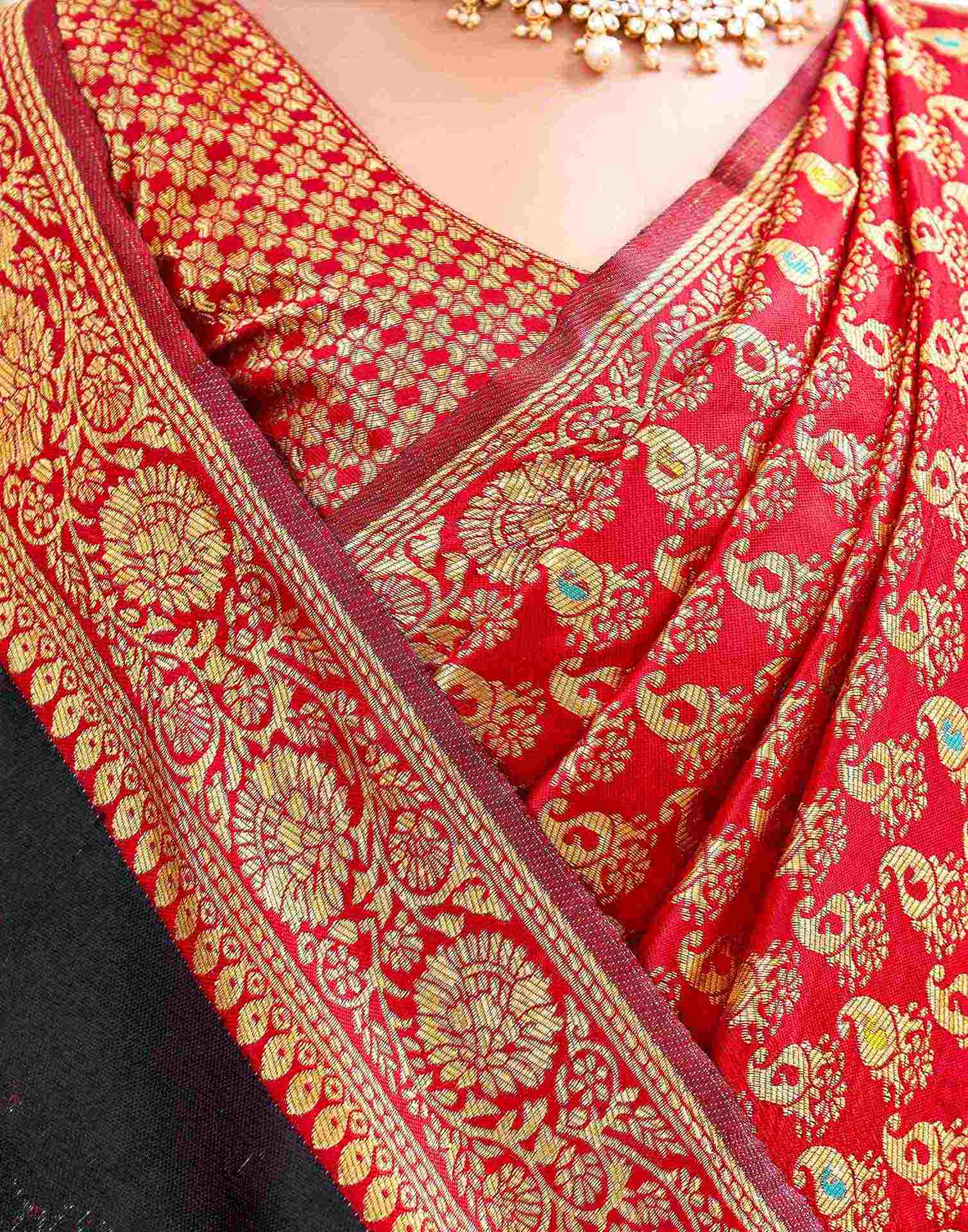 Red Silk Woven Banarasi Saree - Image 7