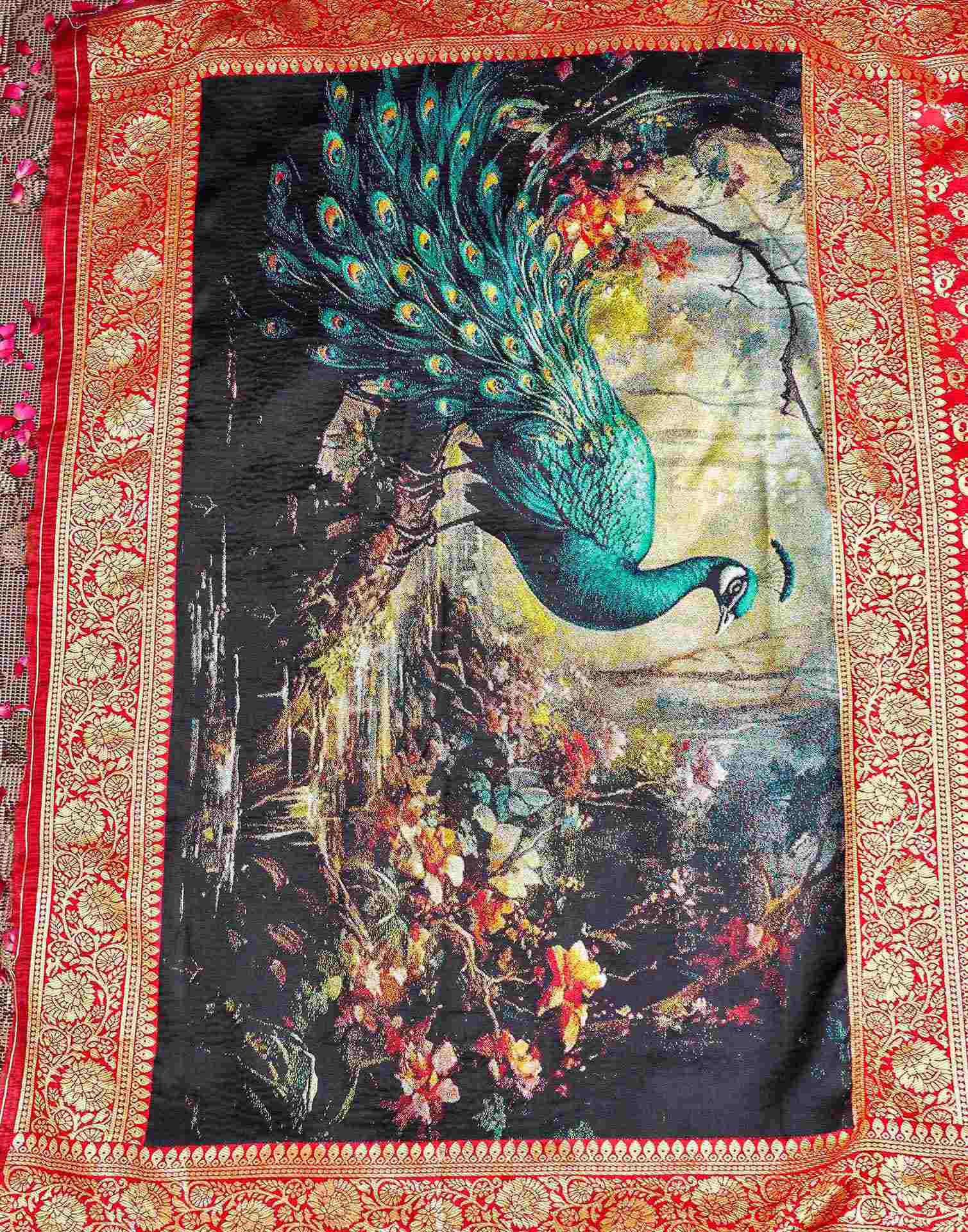 Red Silk Woven Banarasi Saree - Image 8
