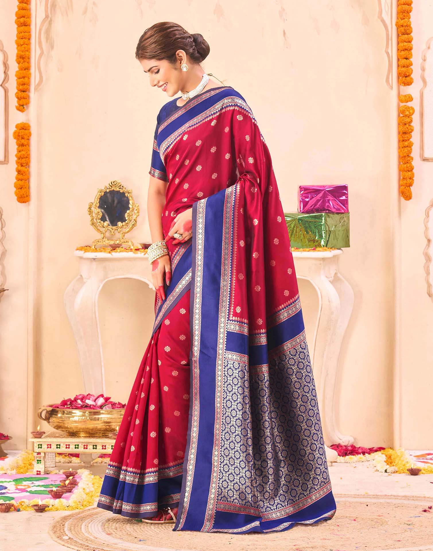 Red Silk Woven Banarasi Saree - Image 3