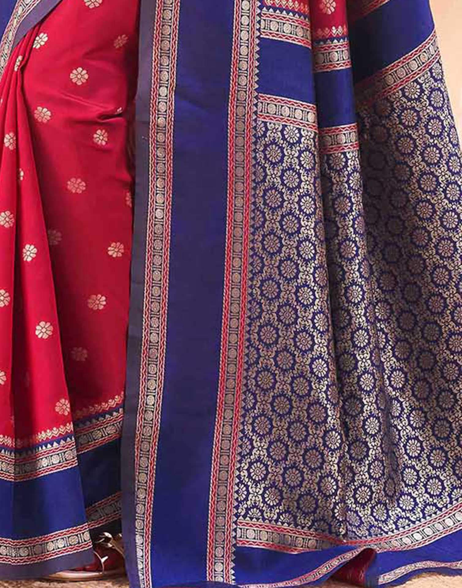 Red Silk Woven Banarasi Saree - Image 6