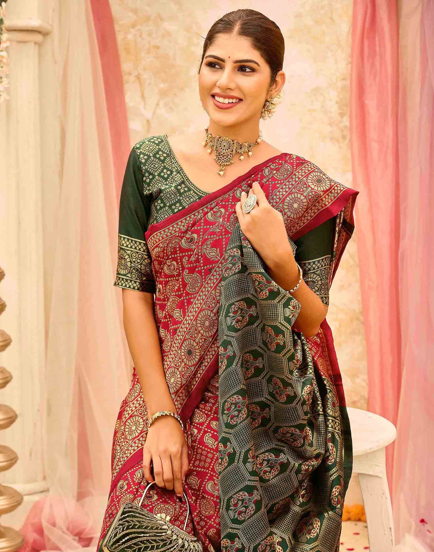 Red Silk Woven Banarasi Saree - Image 2