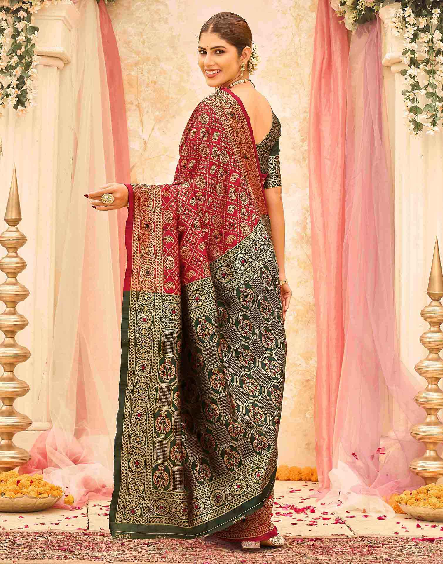 Red Silk Woven Banarasi Saree - Image 6