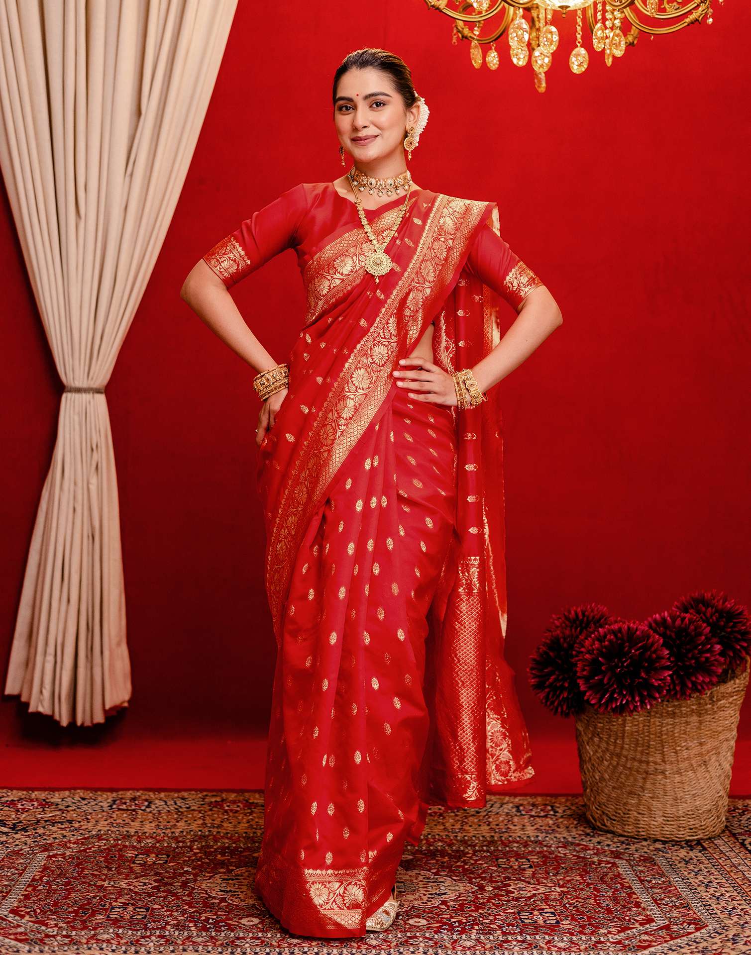 Red Silk Woven Banarasi Saree - Image 9