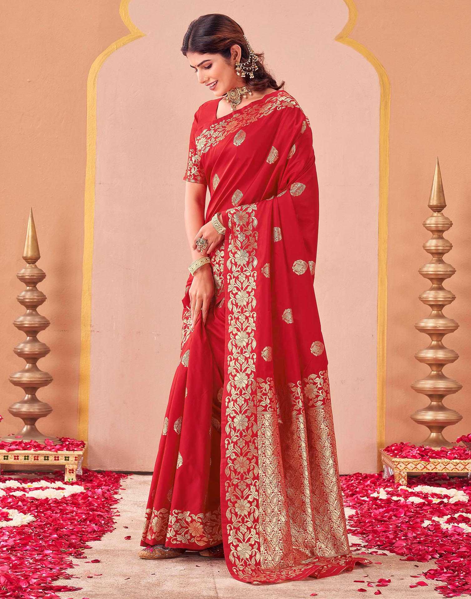 Red Silk Woven Banarasi Saree - Image 4