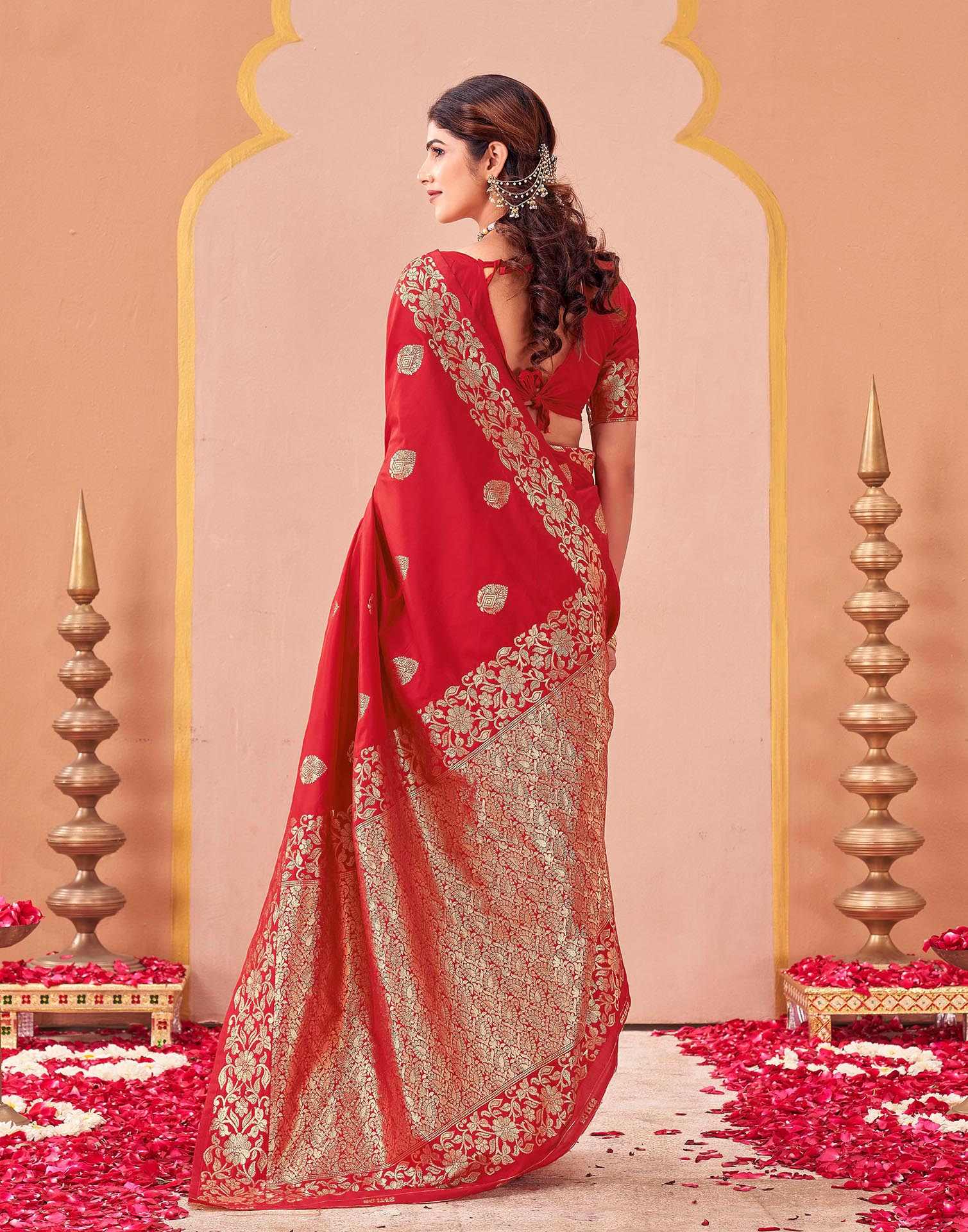 Red Silk Woven Banarasi Saree - Image 6