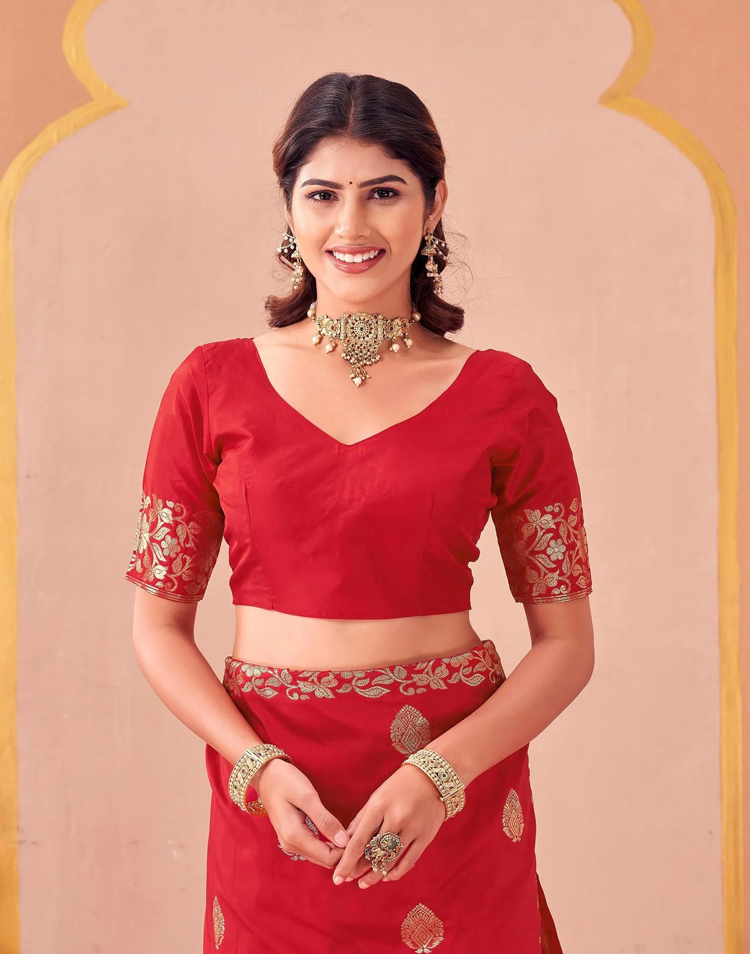 Red Silk Woven Banarasi Saree - Image 7