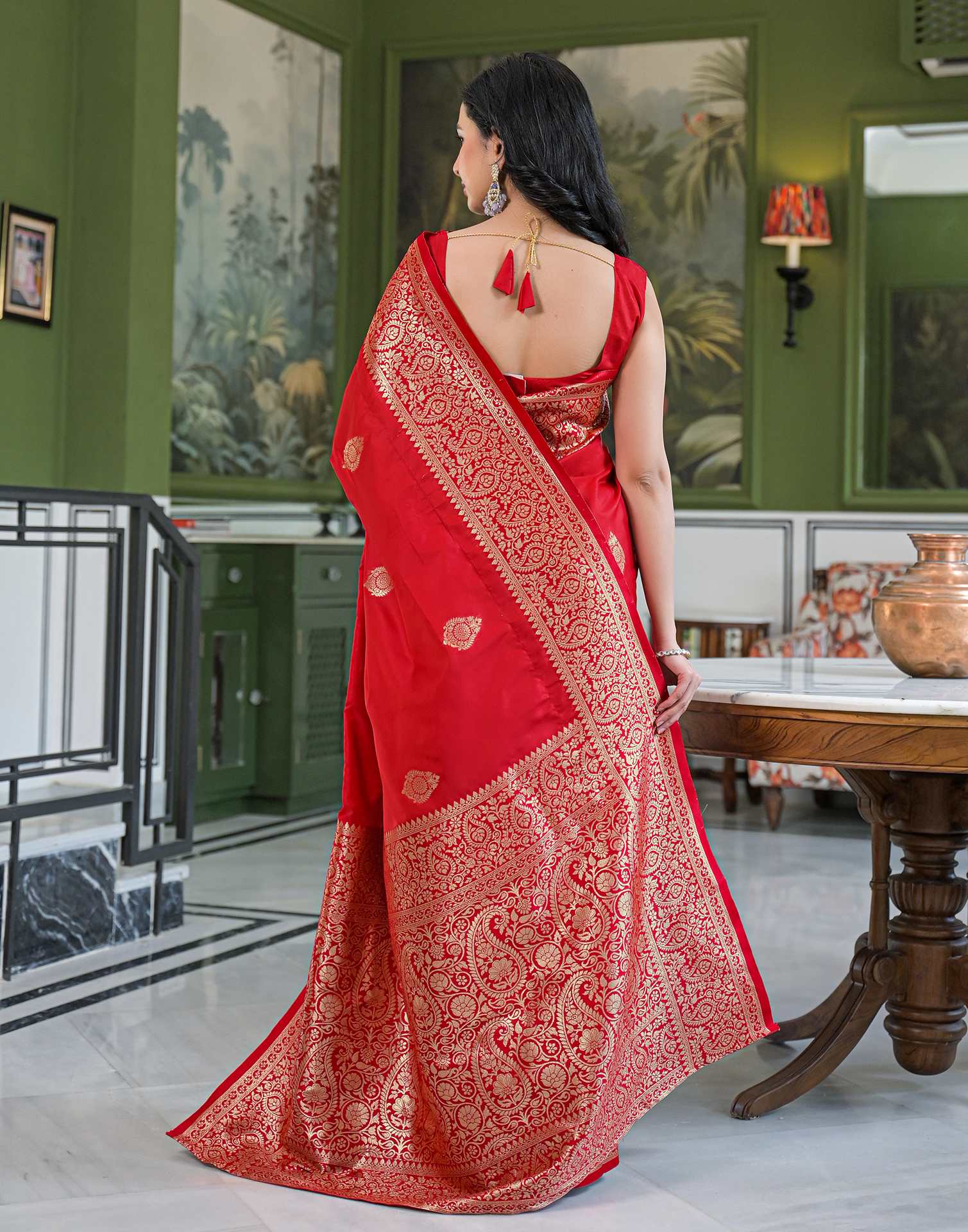 Red Silk Woven Banarasi Saree - Image 7